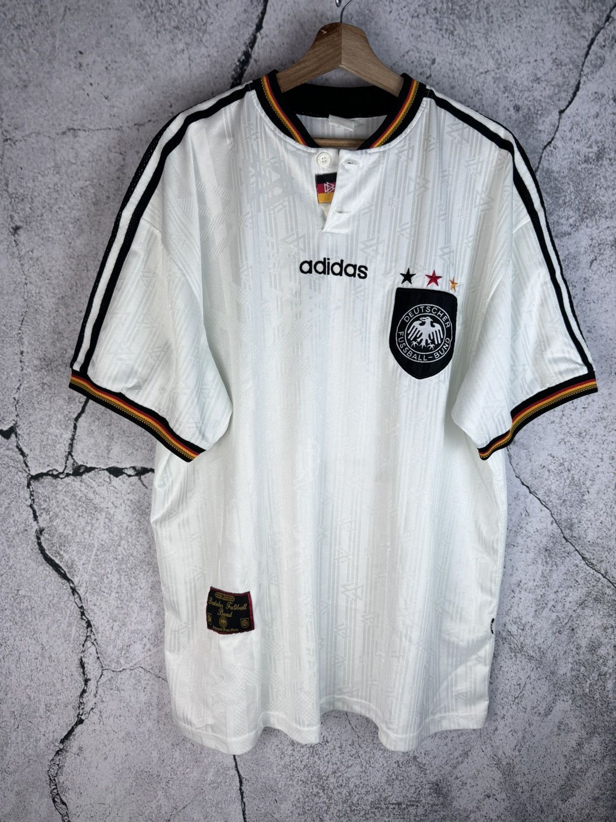 image of Adidas x Soccer Jersey 1996 Vintage Germany Soccer Jersey Football Shirt in White, Men's (Size 2XL)