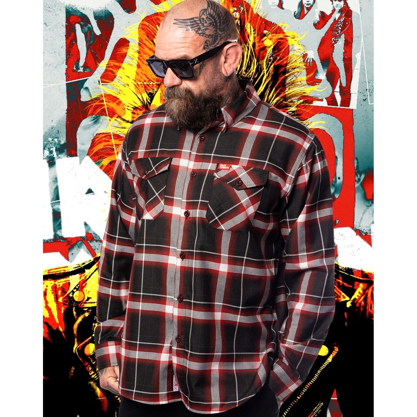 Vintage Dixxon Flannel Iron Maiden 50th Anniversary Shirt Men's L Black Red White Plaid Button-Up Long Sleeve Size US L / EU 52-54 / 3 - 7 Thumbnail