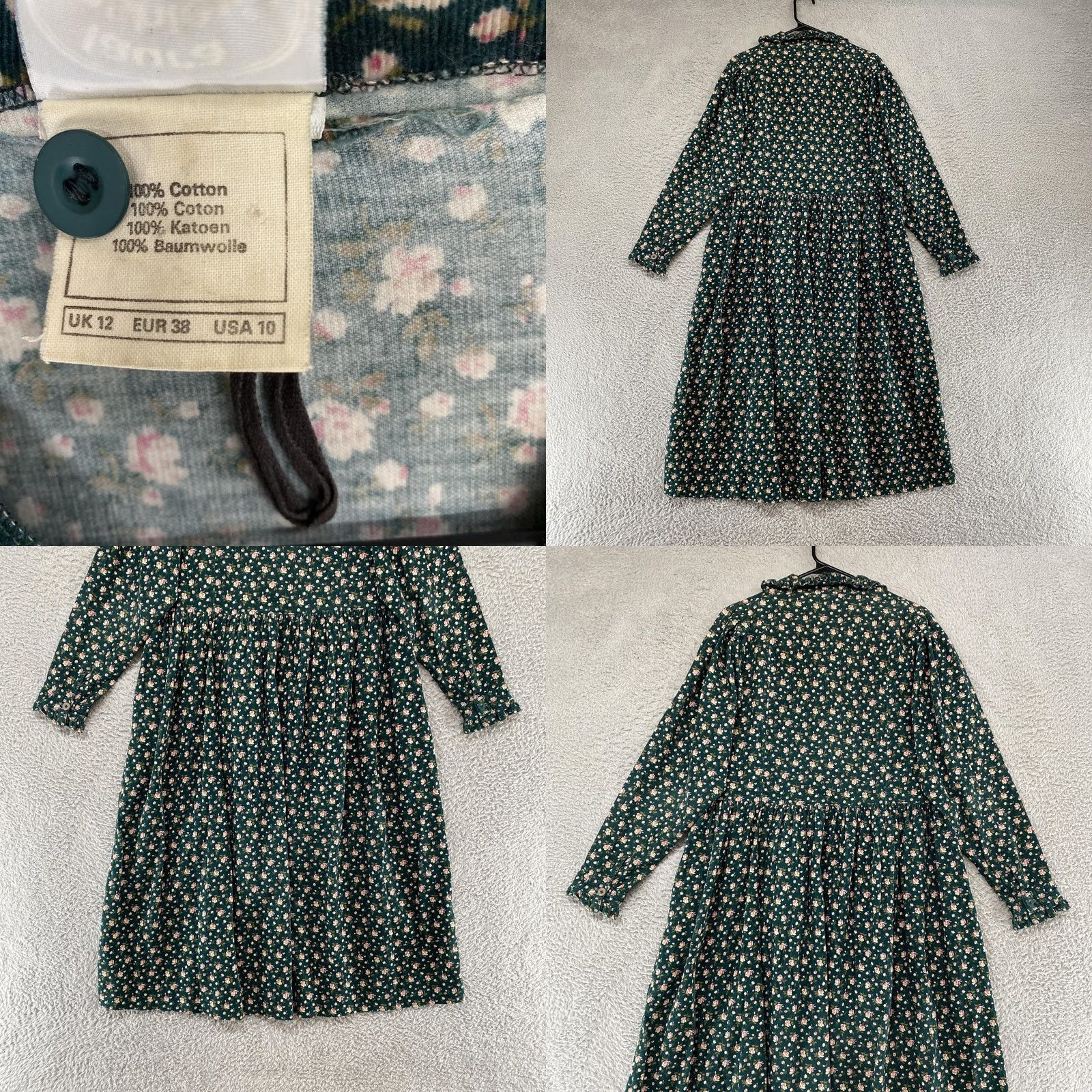 Laura Ashley VINTAGE Laura Ashley Dress Womens 10 Cottage Floral Corduroy Prairie Midi Modest Dress Size L / US 10 / IT 46 - 8 Thumbnail