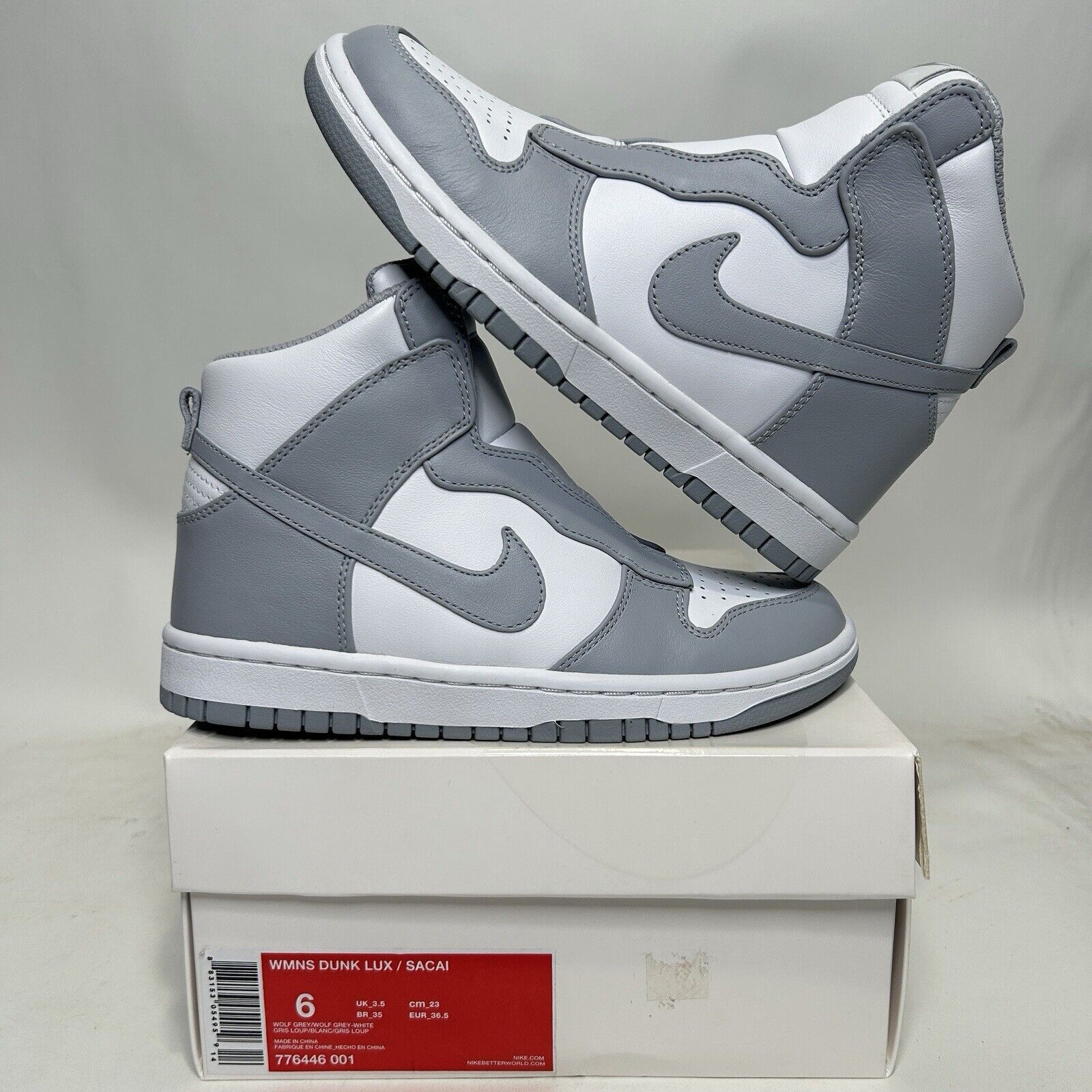 Nike Nike sacai x NikeLab x Dunk Lux “Wolf Grey” 2024 Size US 6 / IT 36 - 1 Thumbnail