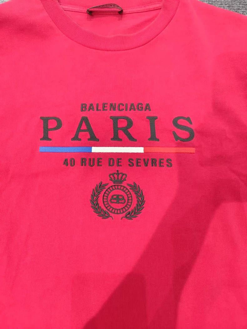 Balenciaga Red Crown Round Neck Short Sleeve