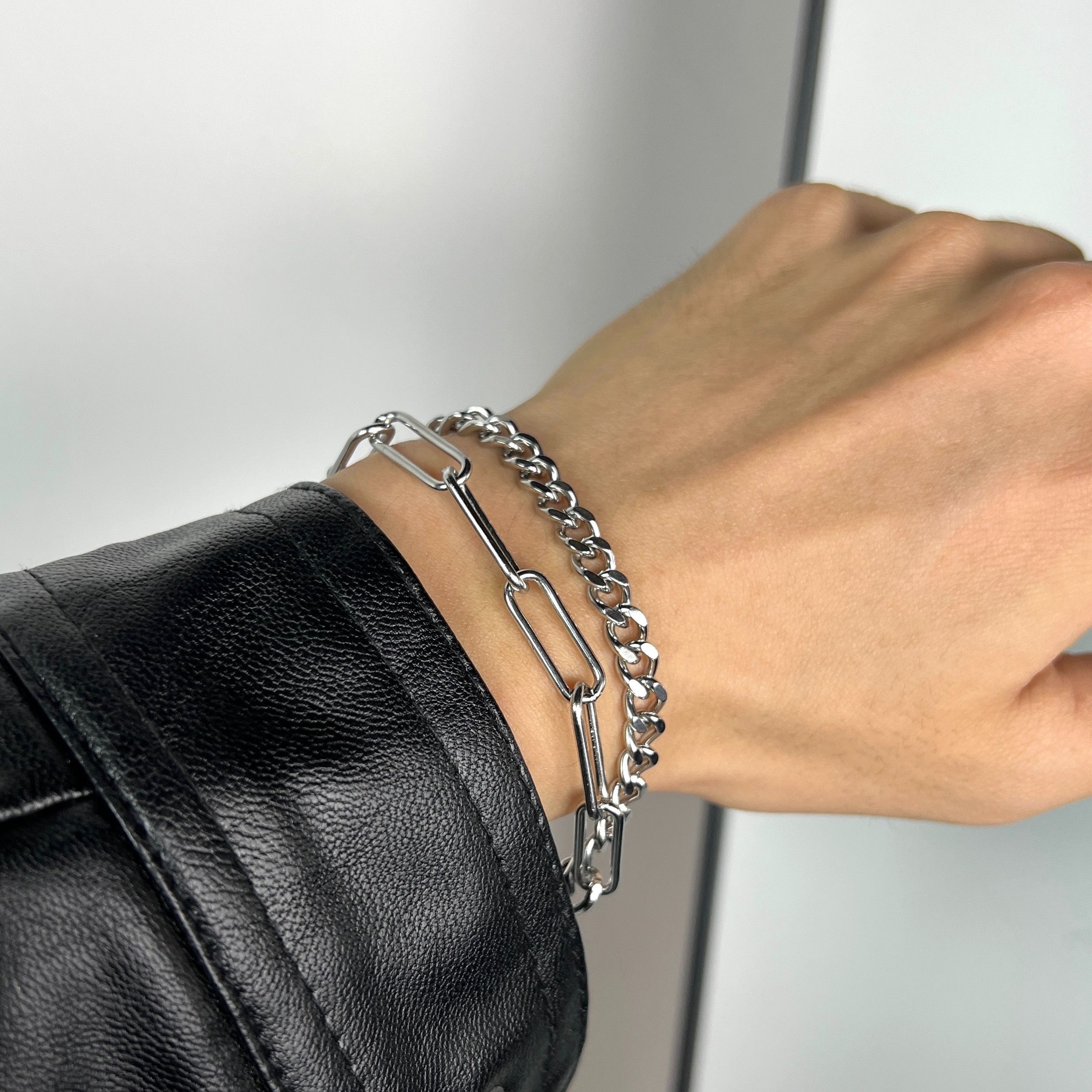 Jewelry × Vintage Double chain fashion men's silver titanium steel bracelet Size ONE SIZE - 2 Thumbnail