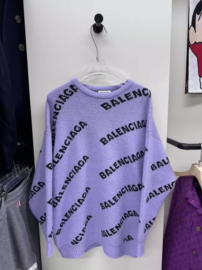 Balenciaga Balenciaga Taro purple bullet screen full letter knitted s Size L / US 10 / IT 46 - 1 Thumbnail