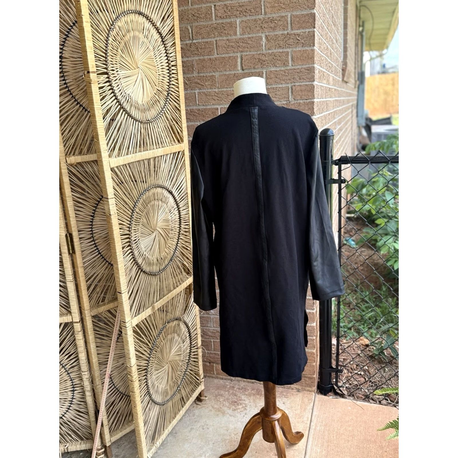 Vintage Clara Sun Woo Black Ponte/Liquid Leather Open Front Cardigan Medium Women Cardigan Size M / US 6-8 / IT 42-44 - 5 Thumbnail