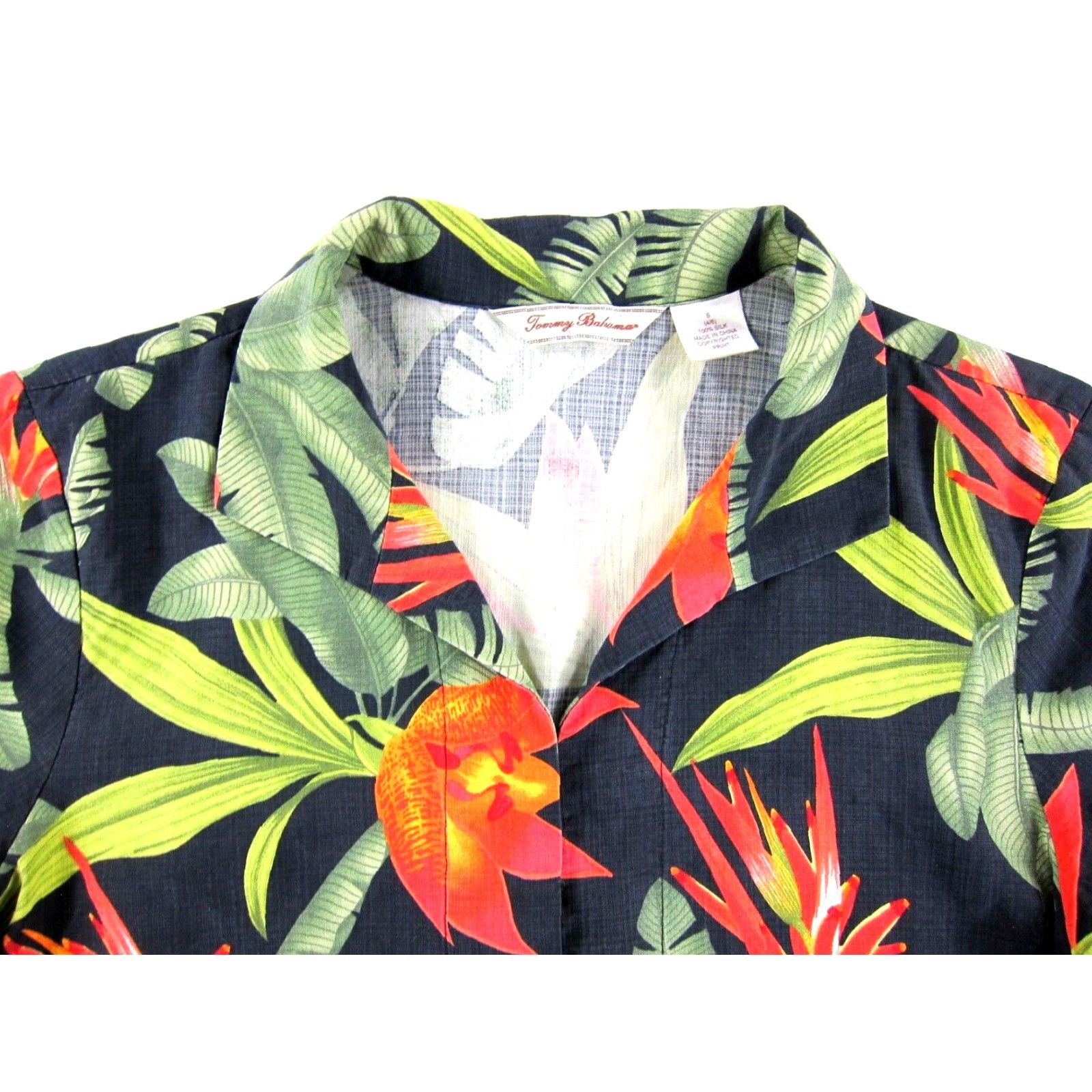 Tommy Bahama VINTAGE Tommy Bahama 100% Silk Black Green Orange Button Up Hawaiian Shirt Blouse S 4/6 Size S / US 4 / IT 40 - 4 Thumbnail