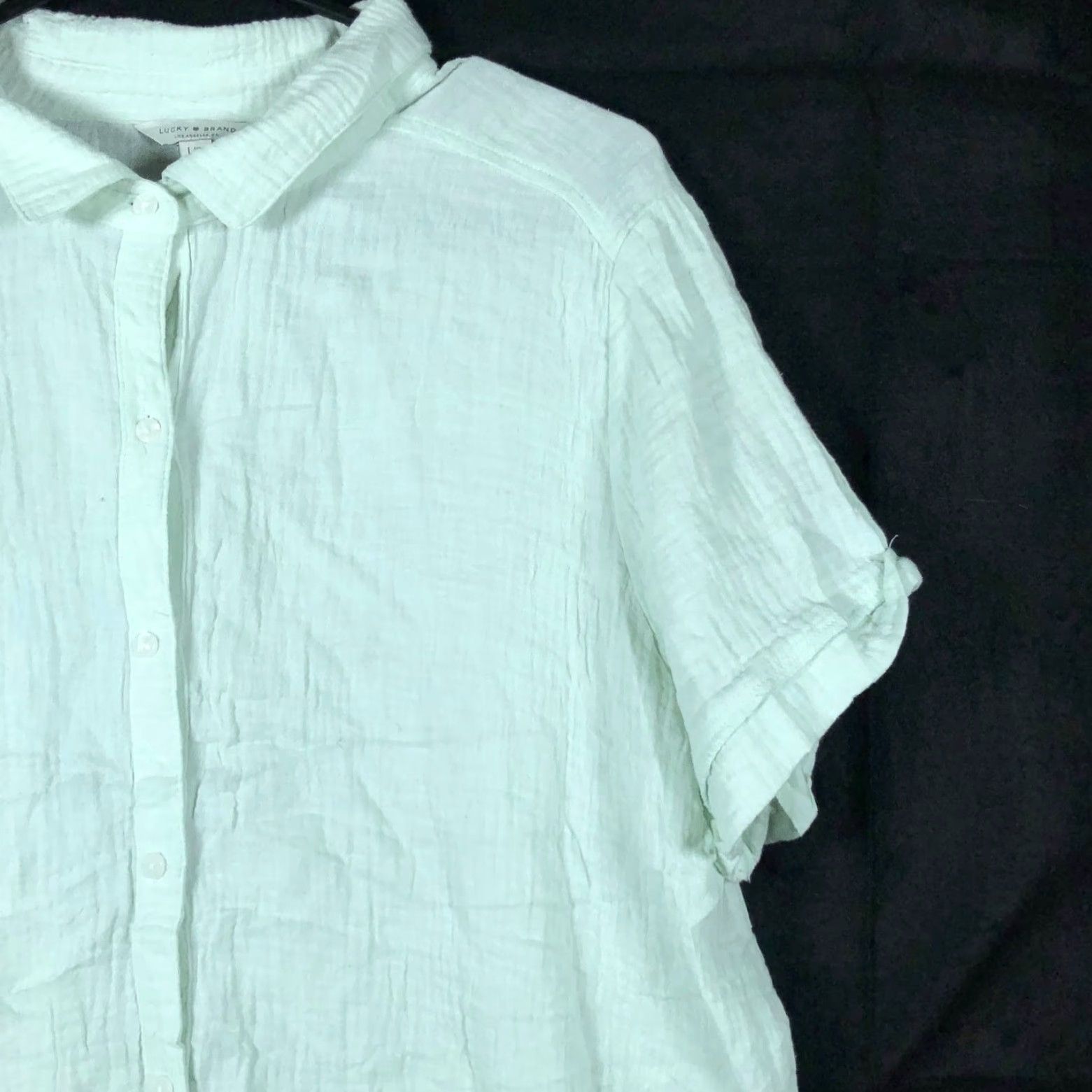 Lucky Brand Lucky Brand Women's Blouse Mint Green V-Neck Button-Down Short Sleeve Large Shirt" Size L / US 10 / IT 46 - 5 Thumbnail