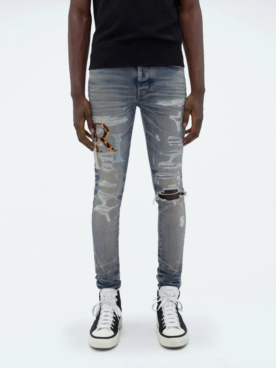Amiri o1gr1nt0525 Leather Staggered Logo Jeans in Vintage Indigo Size US 30 / EU 46 - 3 Thumbnail