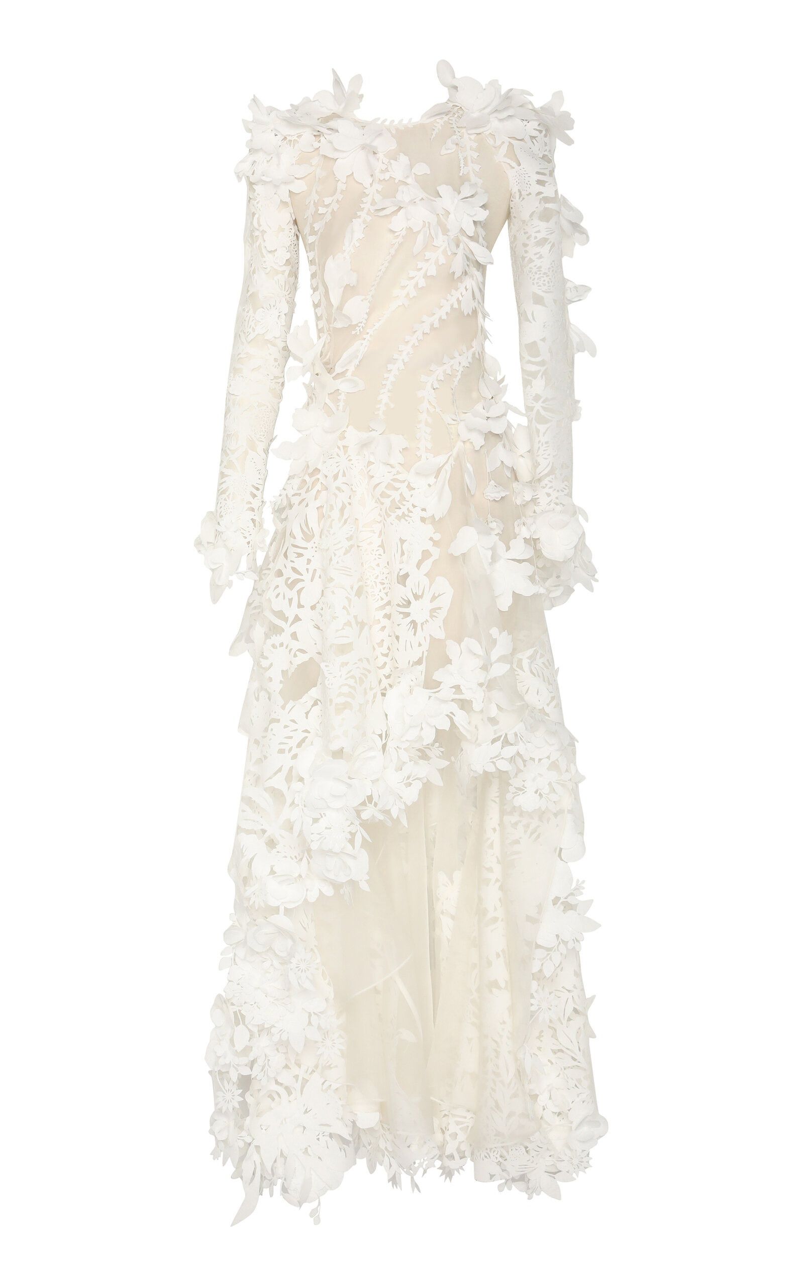 Zimmermann oc11z0525 Tranquility Floral Appliquéd Linen Silk Midi Dress Size M / US 6-8 / IT 42-44 - 1 Thumbnail