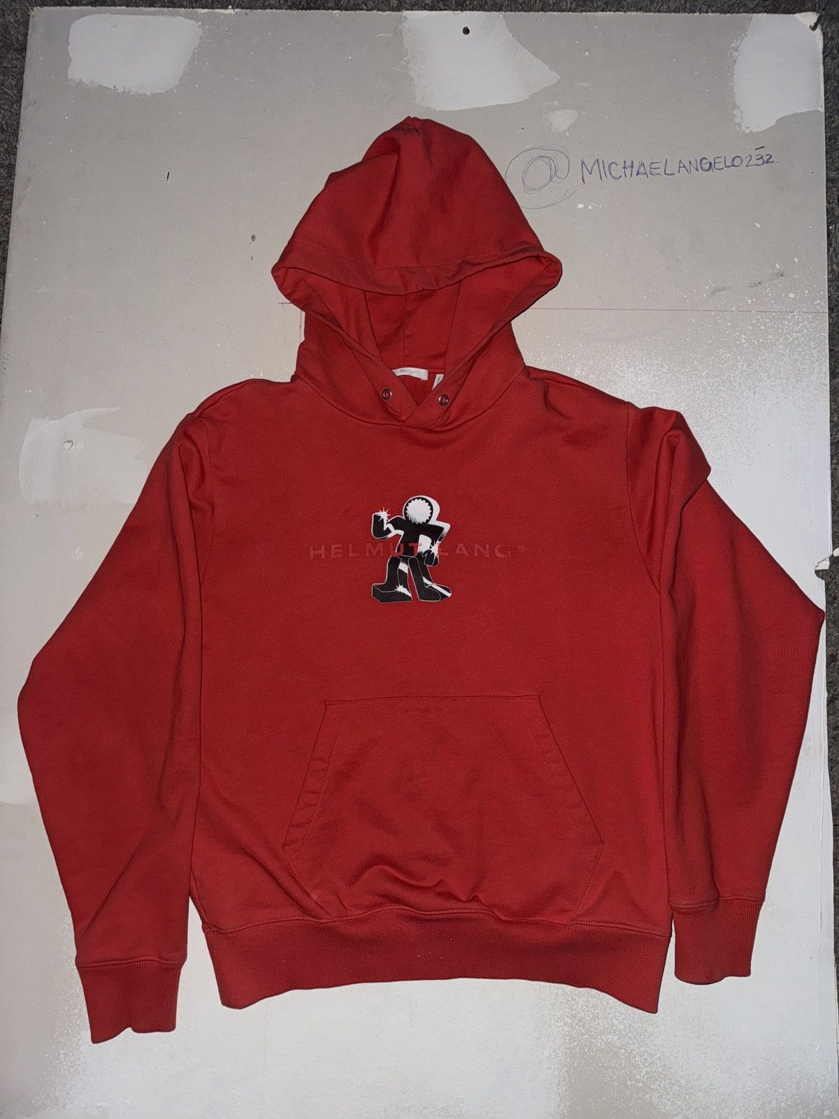 image of Helmut Lang Stick Figure Hoodie in Orange, Men's (Size Small)