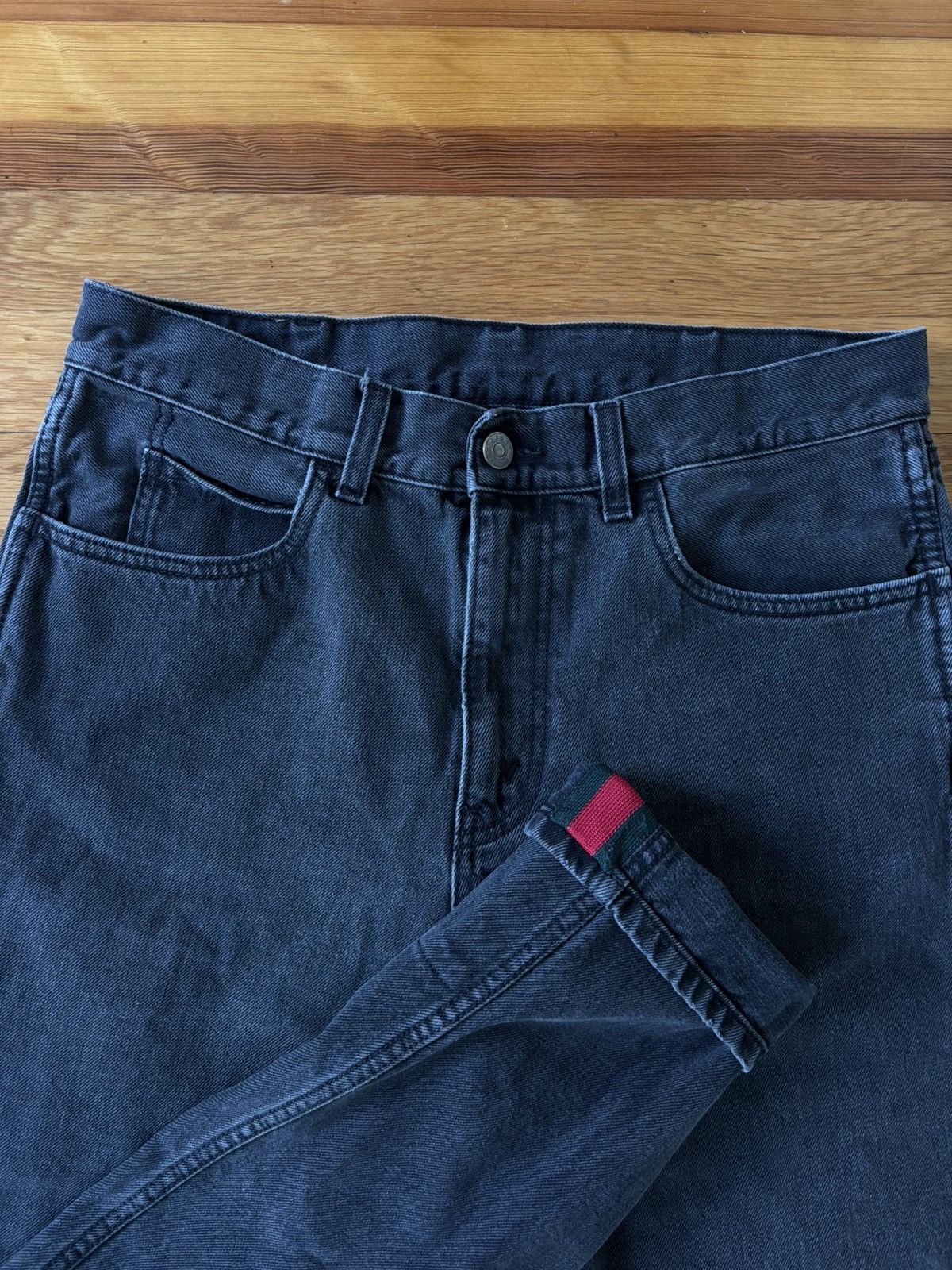 Gucci Washed Black Web Cuff Skinny Denim Size US 31 - 1 Thumbnail
