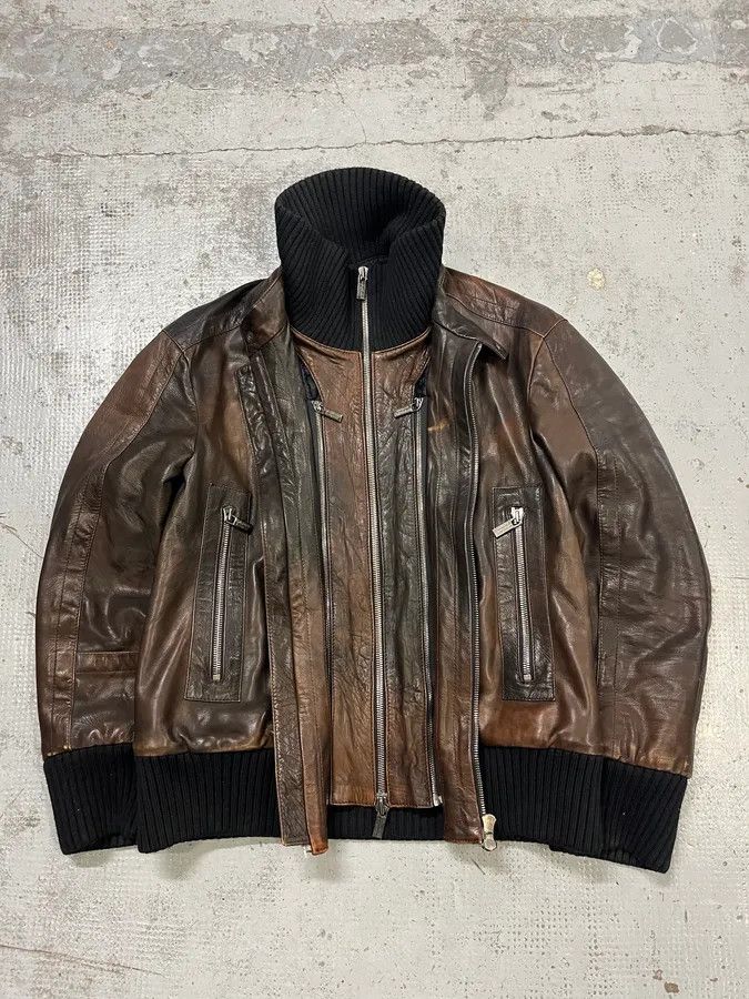 Dirk Bikkembergs AW2007 Dirk Bikkembergs Layered High Collar Brown Leather Jacket Size US M / EU 48-50 / 2 - 1 Thumbnail
