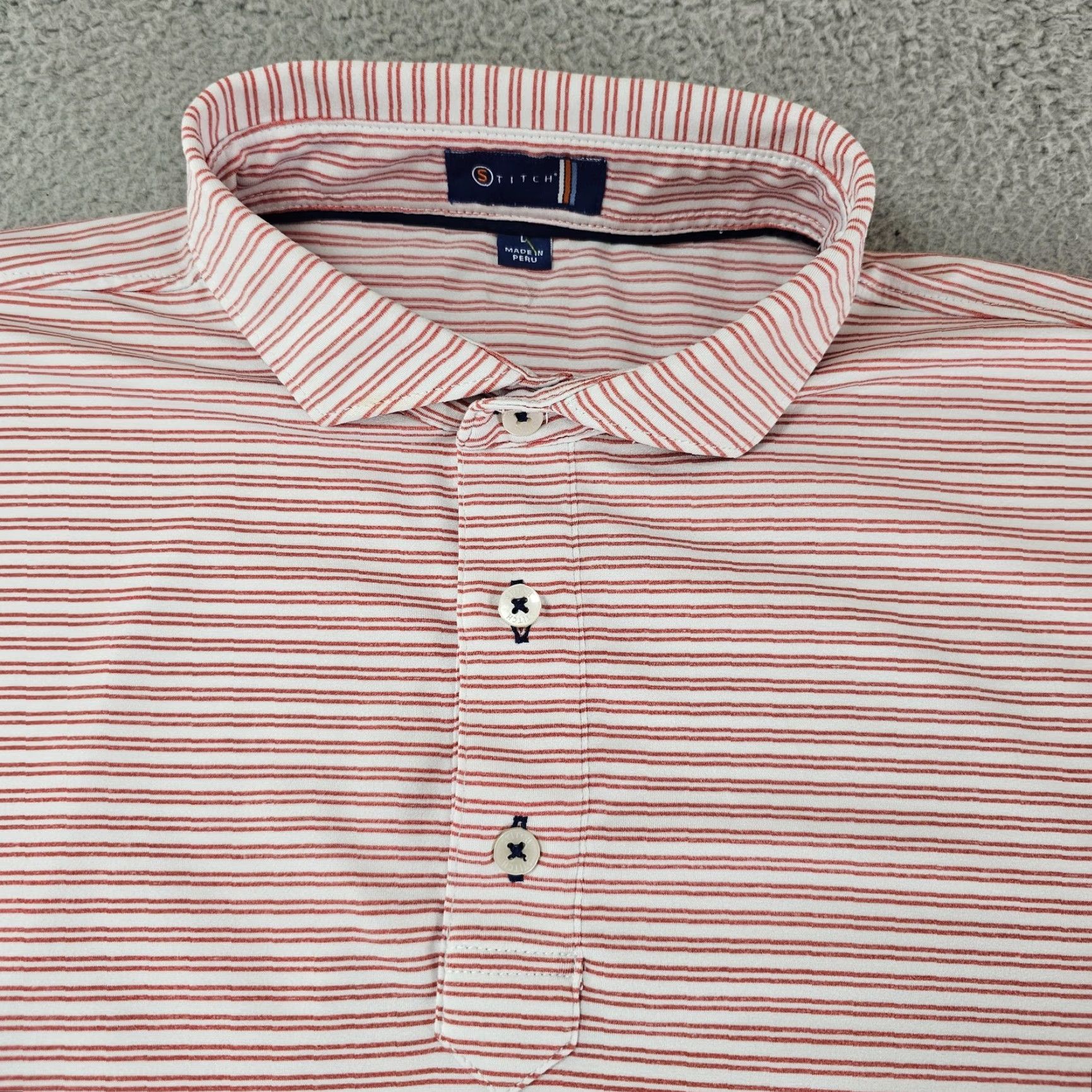 Vintage Stitch Polo Shirt Mens L White Red Stripe Stretch Short Sleeve 3 Button Golf Shirt Size US L / EU 52-54 / 3 - 2 Thumbnail