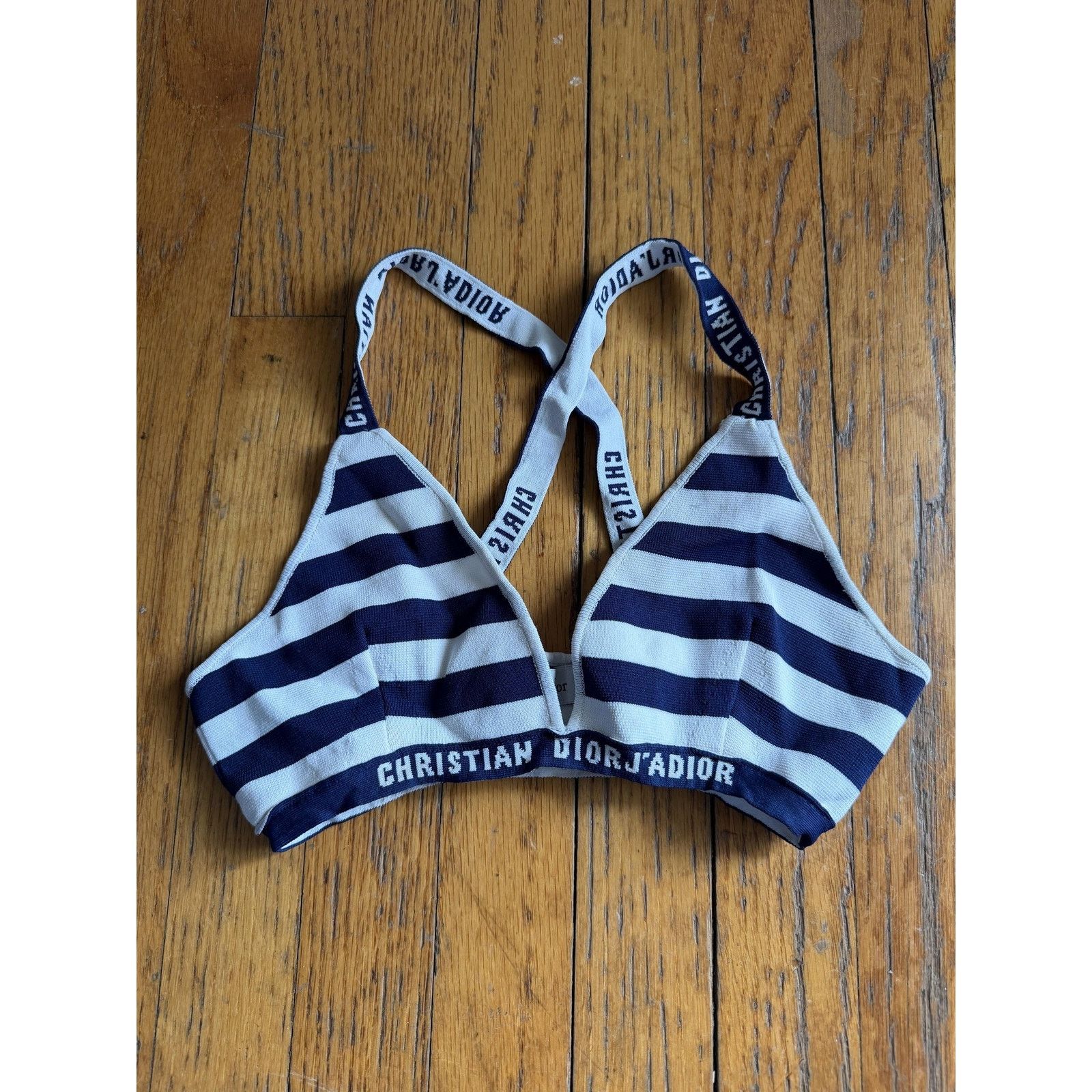 Christian Dior Monsieur Christian Dior Bralette 38 M Blue Striped J'Adior Logo Knit Size ONE SIZE - 1 Thumbnail