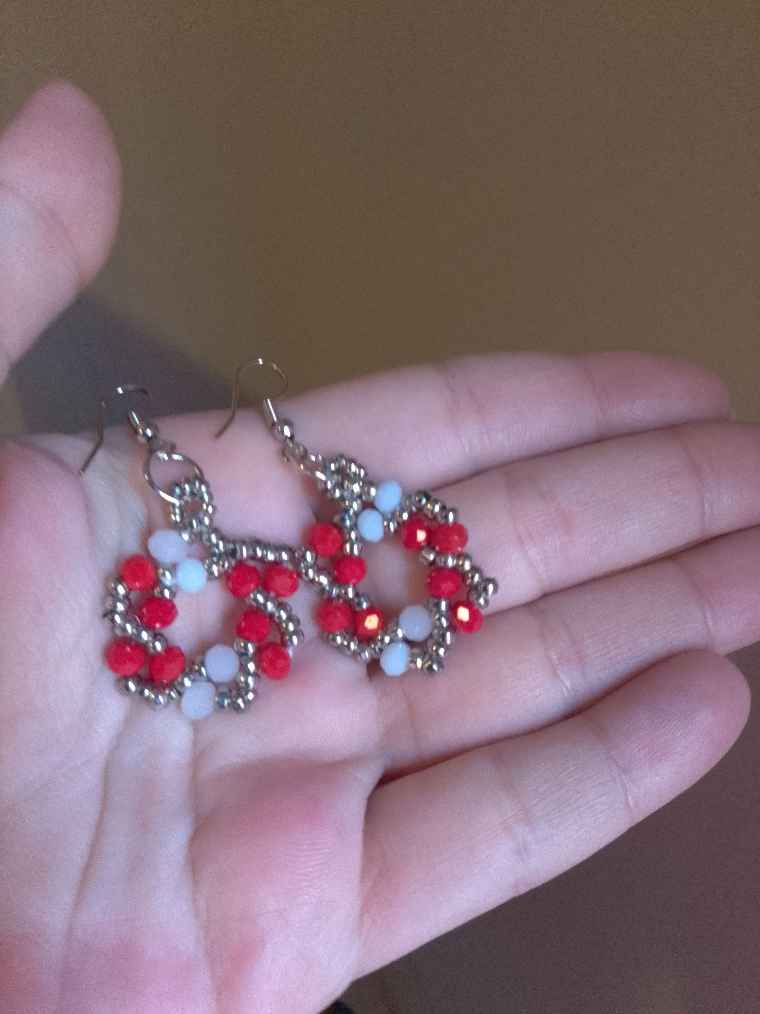 Handmade Necklace/Rosary White/Red Crystal. Cross Earrings Size ONE SIZE - 3 Thumbnail