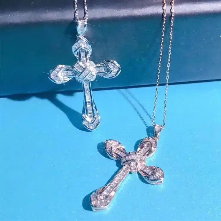 Jewelry × Sterling Silver 925 Sterling Silver Shiny Full Zircon Cross Pendant Necklace Size ONE SIZE - 4 Thumbnail