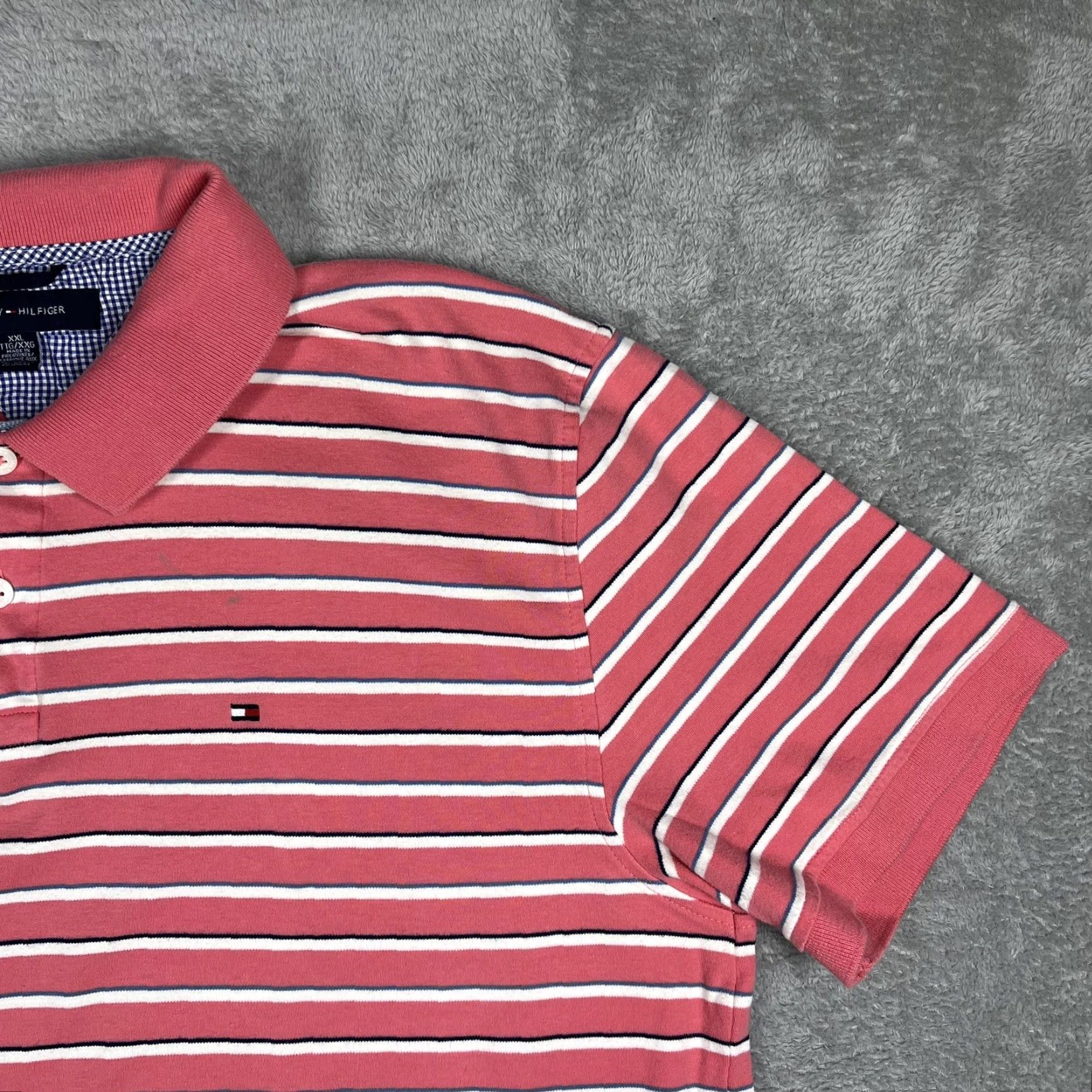Tommy Hilfiger VINTAGE Tommy Hilfiger Polo Shirt Mens 2XL Pink Blue White Striped Minor Flaw Golf Casual Shirt Size US XXL / EU 58 / 5 - 2 Thumbnail