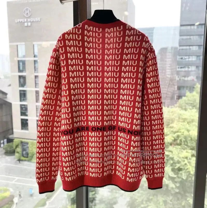 Miu Miu Miu Miu Red Wool Cardigan with Logo Print . Size XXS / US 00 / IT 34 - 2 Thumbnail