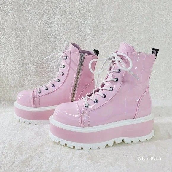 Other Pink Hologram Platform Combat Ankle Boots Punk Rave Festival Size US 6 / IT 36 - 1 Thumbnail