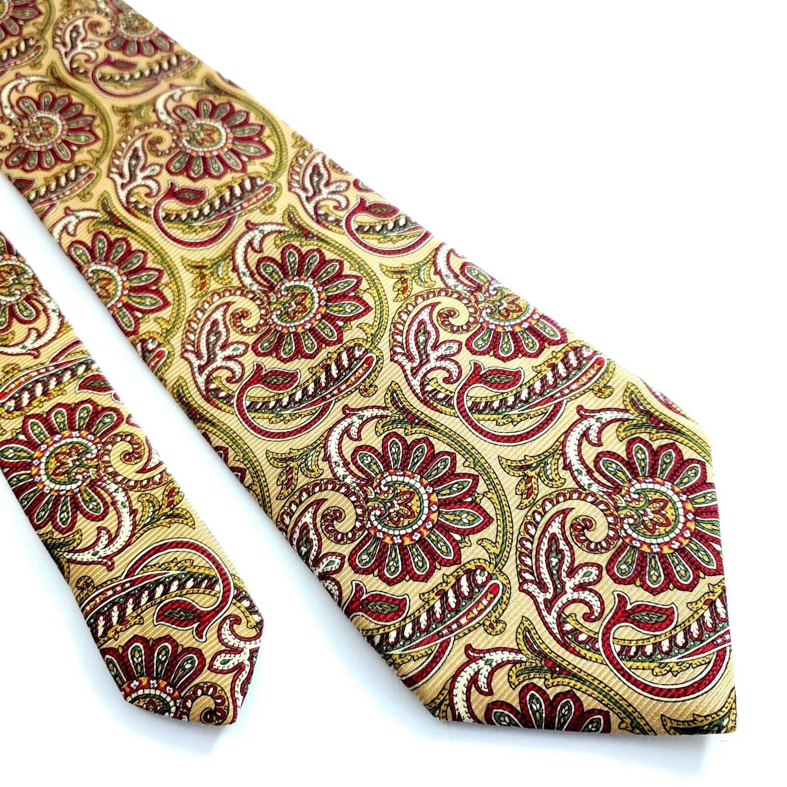 Lands' End Land's End Yellow Red Paisley Print Long Silk Tie Size ONE SIZE - 1 Thumbnail