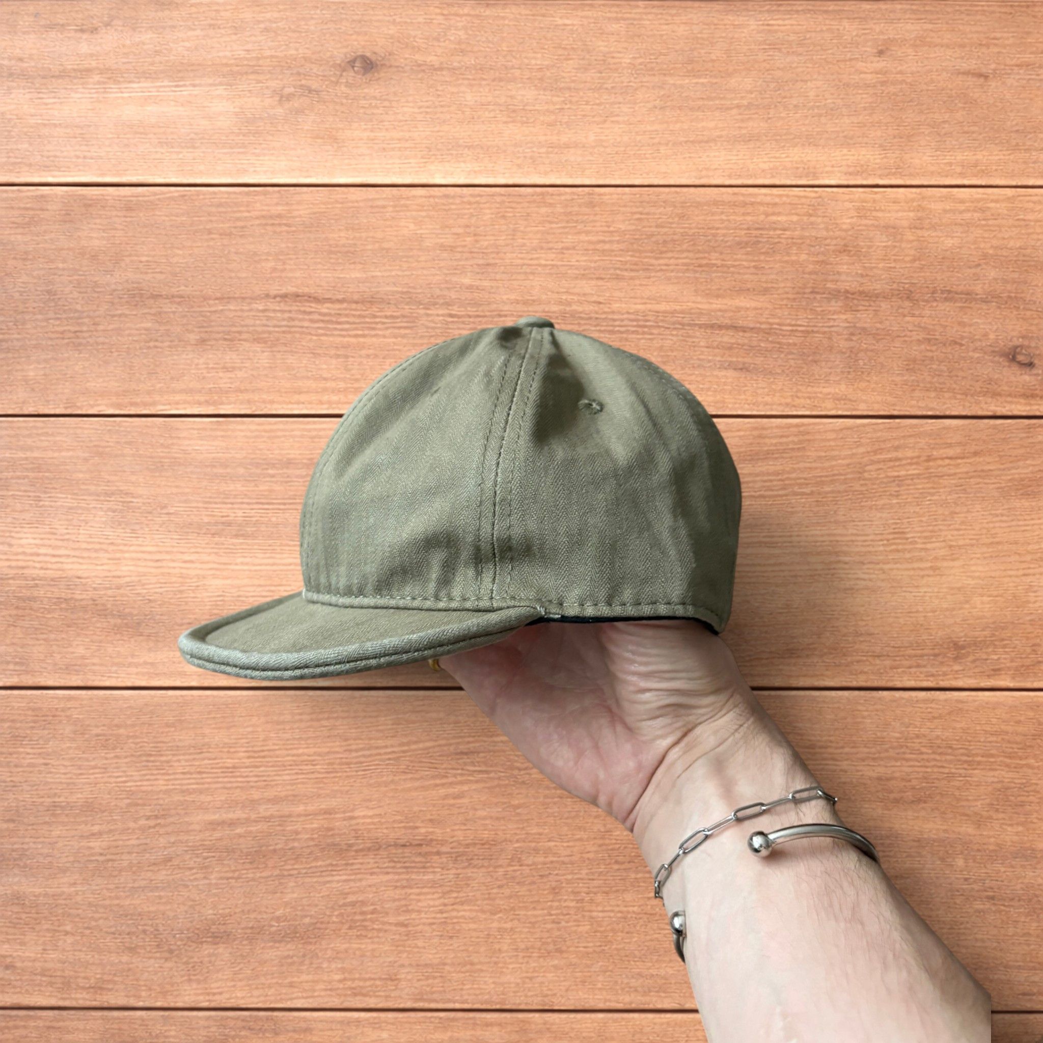 Japanese Brand Vintage Korean style short brim hat cap in khaki green. Size ONE SIZE - 2 Thumbnail
