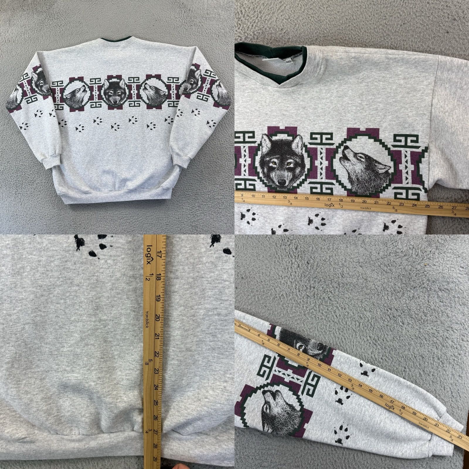 Vintage VINTAGE Art Unlimited Sweatshirt Men’s 2XL Gray Aztec Wolves 90s Long Sleeve USA Size US XXL / EU 58 / 5 - 8 Thumbnail