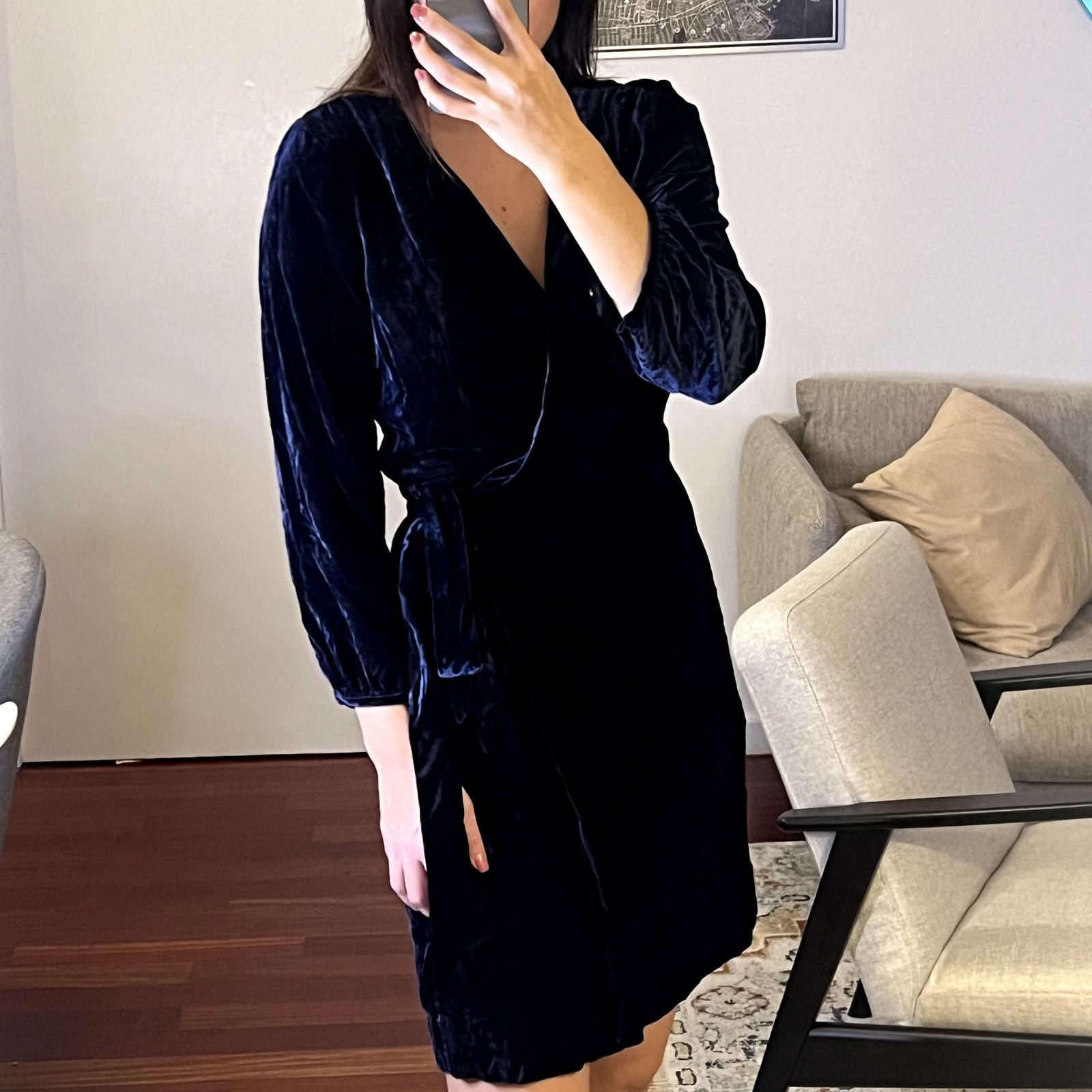 J.Crew J.Crew Drapey Velvet Mini Wrap Dress in Blue Size 6 viscose Size M / US 6-8 / IT 42-44 - 2 Thumbnail