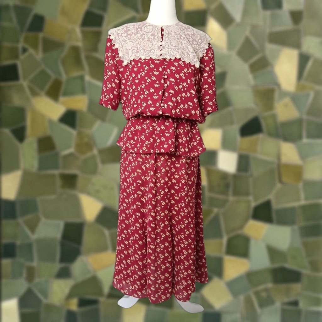 Vintage VINTAGE 90s burgundy red and cream top and midi skirt set Shirt 6P Bohemian Womens Size M / US 6-8 / IT 42-44 - 1 Thumbnail