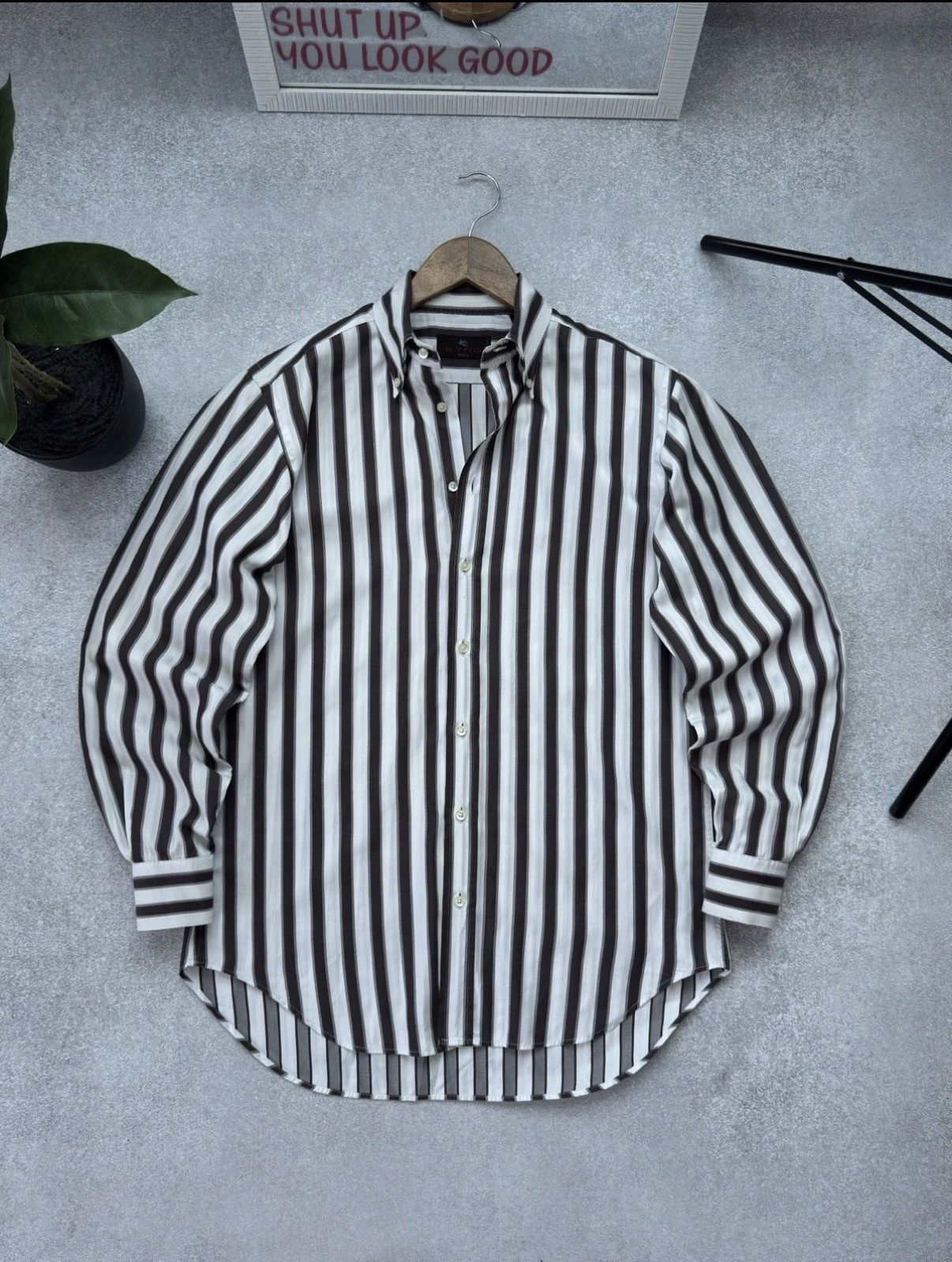 Etro ETRO Milano Luxury Striped White Brown Button Up Shirt Men Size US L / EU 52-54 / 3 - 1 Thumbnail