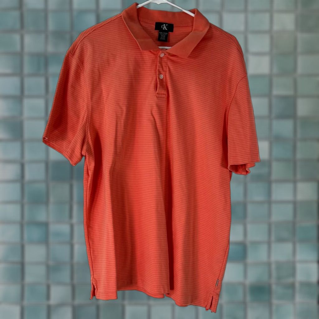 Calvin Klein Calvin Klein Men Polo Shirt Striped Salmon Pink Short Sleeve 2XL Size US XXL / EU 58 / 5 - 1 Thumbnail