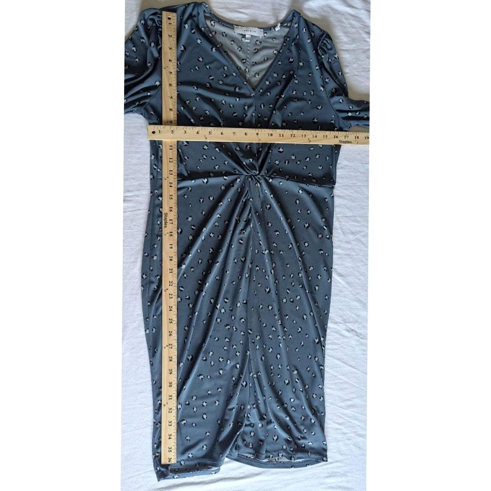 Vintage Lark & Ro Blue Animal Print Twist Front V-Neck Sheath Dress L Midi Long Sleeve Jersey Stretch Women Size L / US 10 / IT 46 - 4 Thumbnail