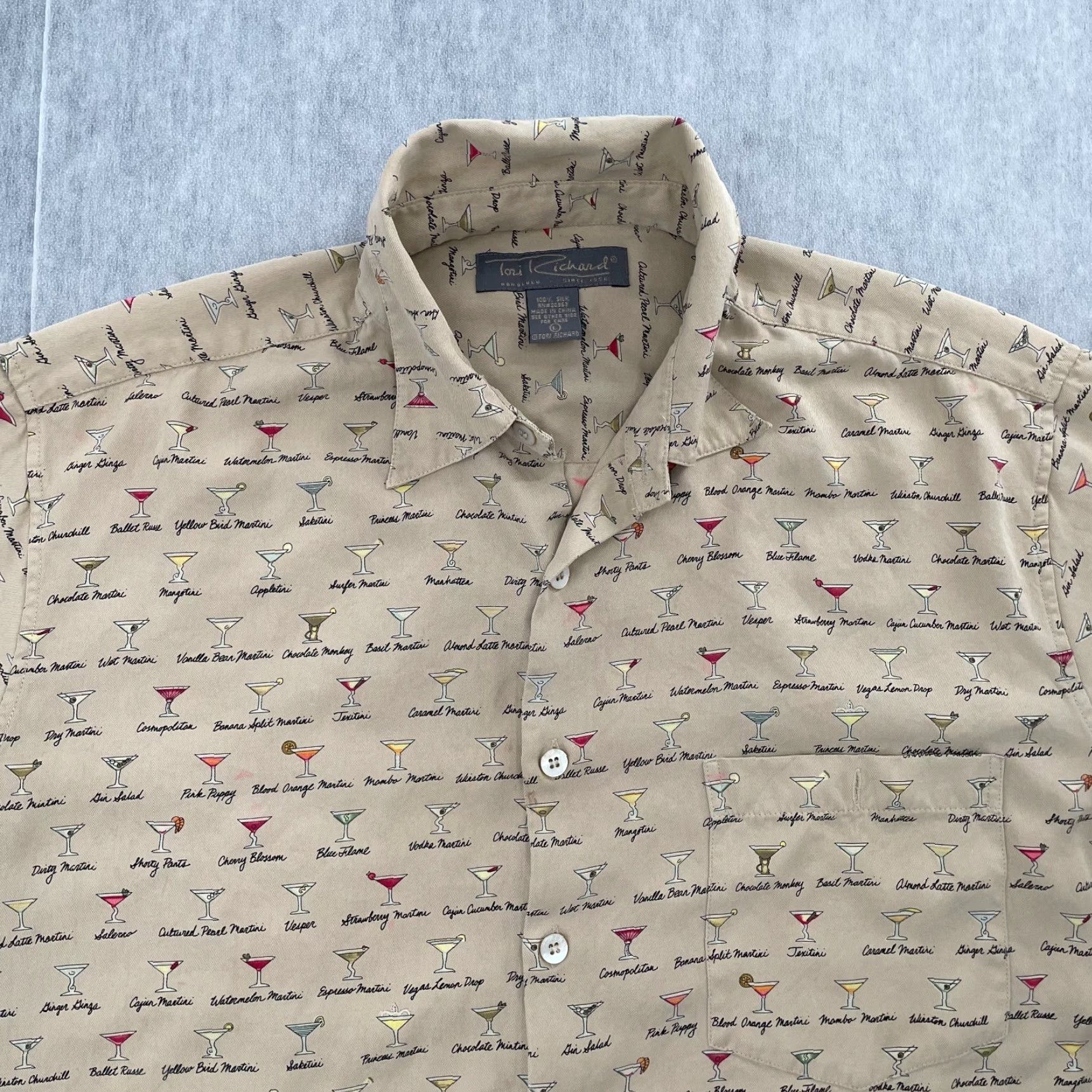 Tori Richard VINTAGE Tori Richard Shirt Adult Large Tan Silk Hawaiian Martini Cocktail AOP Print Mens Size US L / EU 52-54 / 3 - 3 Thumbnail
