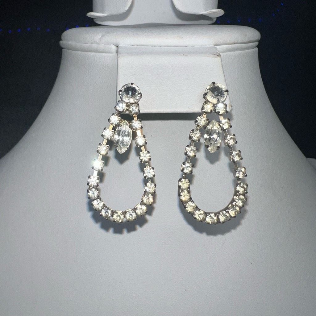 Vintage Vintage Prong Set Double Loop Rhinestone Earrings Size ONE SIZE - 1 Thumbnail