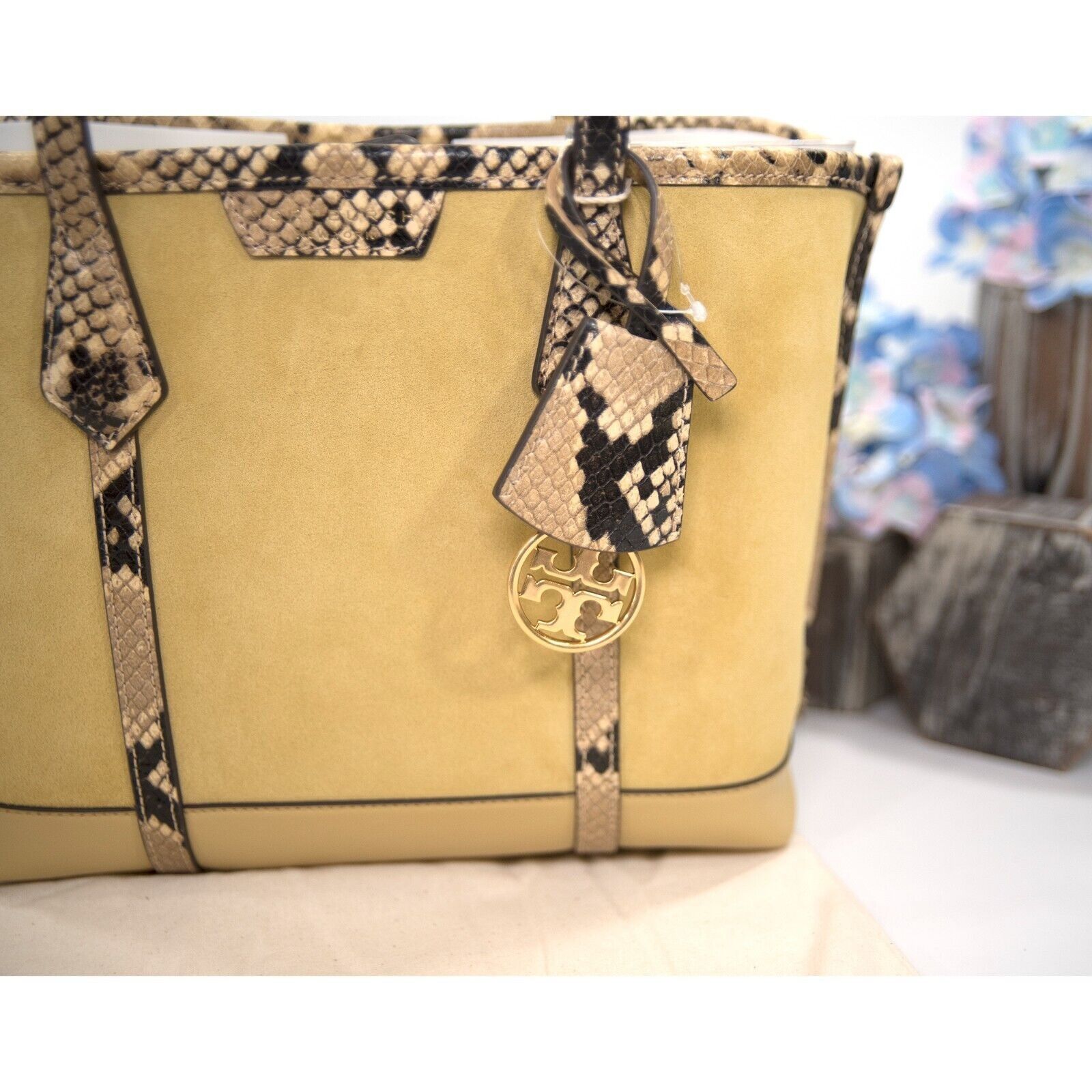 Tory Burch Tory Burch Perry Cornbread Suede Exotic Snake Small Tote Size ONE SIZE - 3 Thumbnail