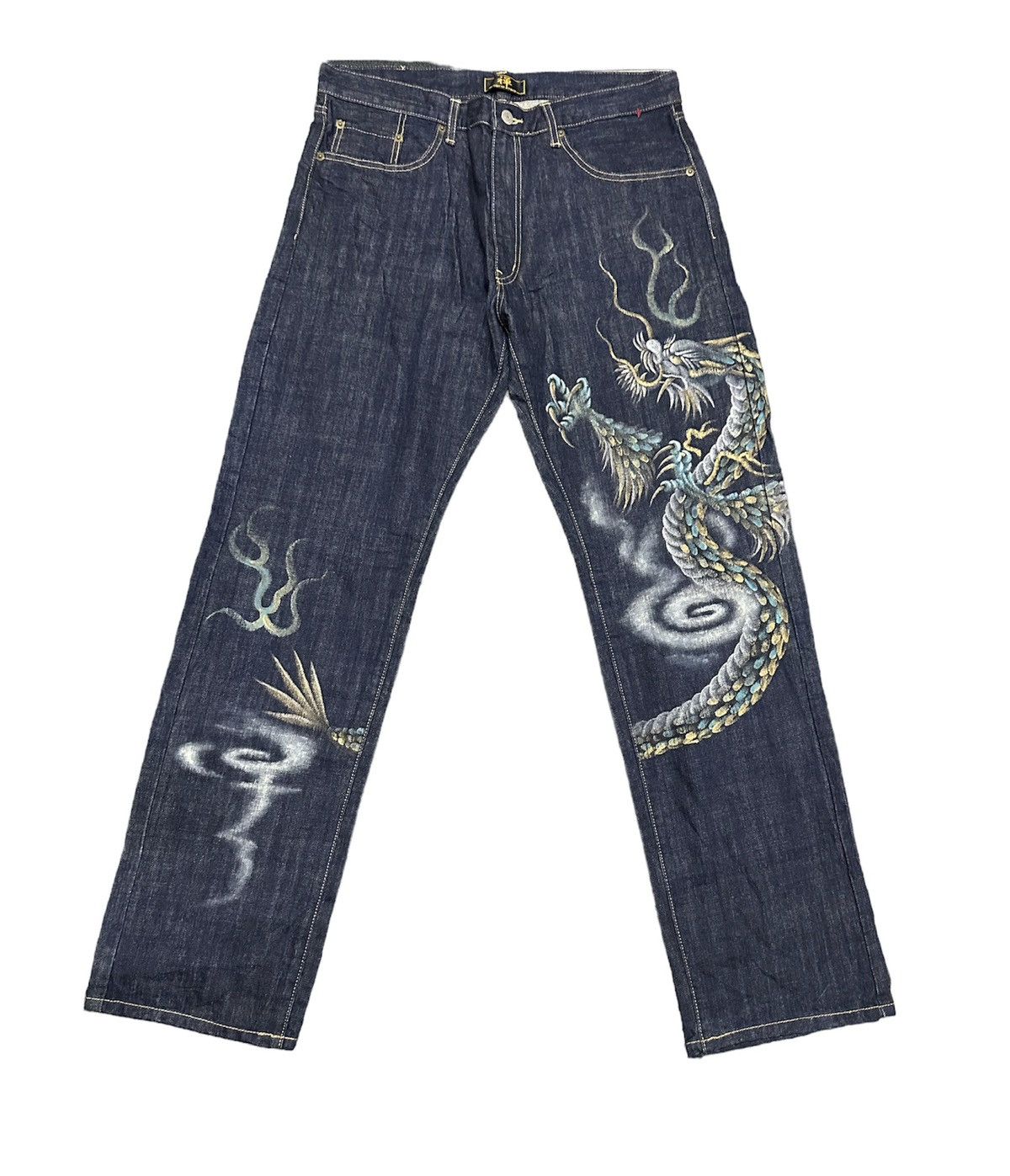 image of Avant Garde Zen Kyoto Denim Dragon Paint in Blue, Men's (Size 35)