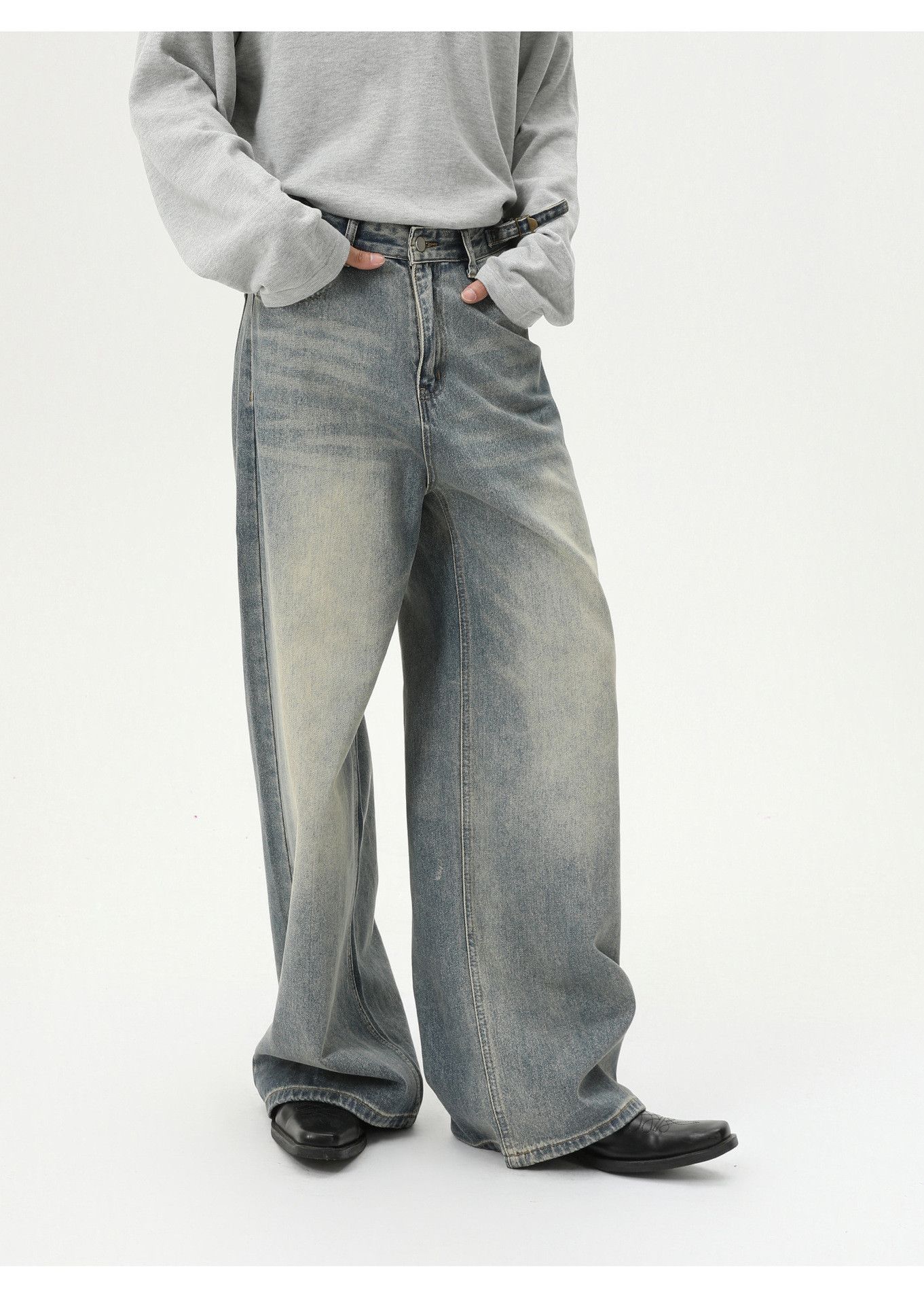 Vintage American wide-leg distressed loose straight washed jeans Size US 32 / EU 48 - 2 Thumbnail