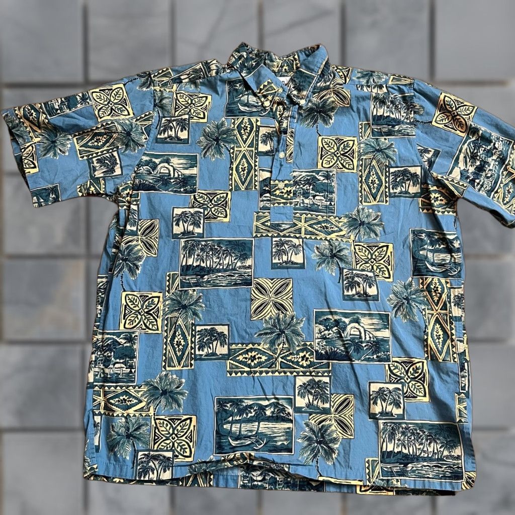Reyn Spooner Reyn Spooner Pop Over Hawaiian Shirt Men Large Island Blue Half Button Short Sleeve Button-Up L Mens Size US L / EU 52-54 / 3 - 1 Thumbnail
