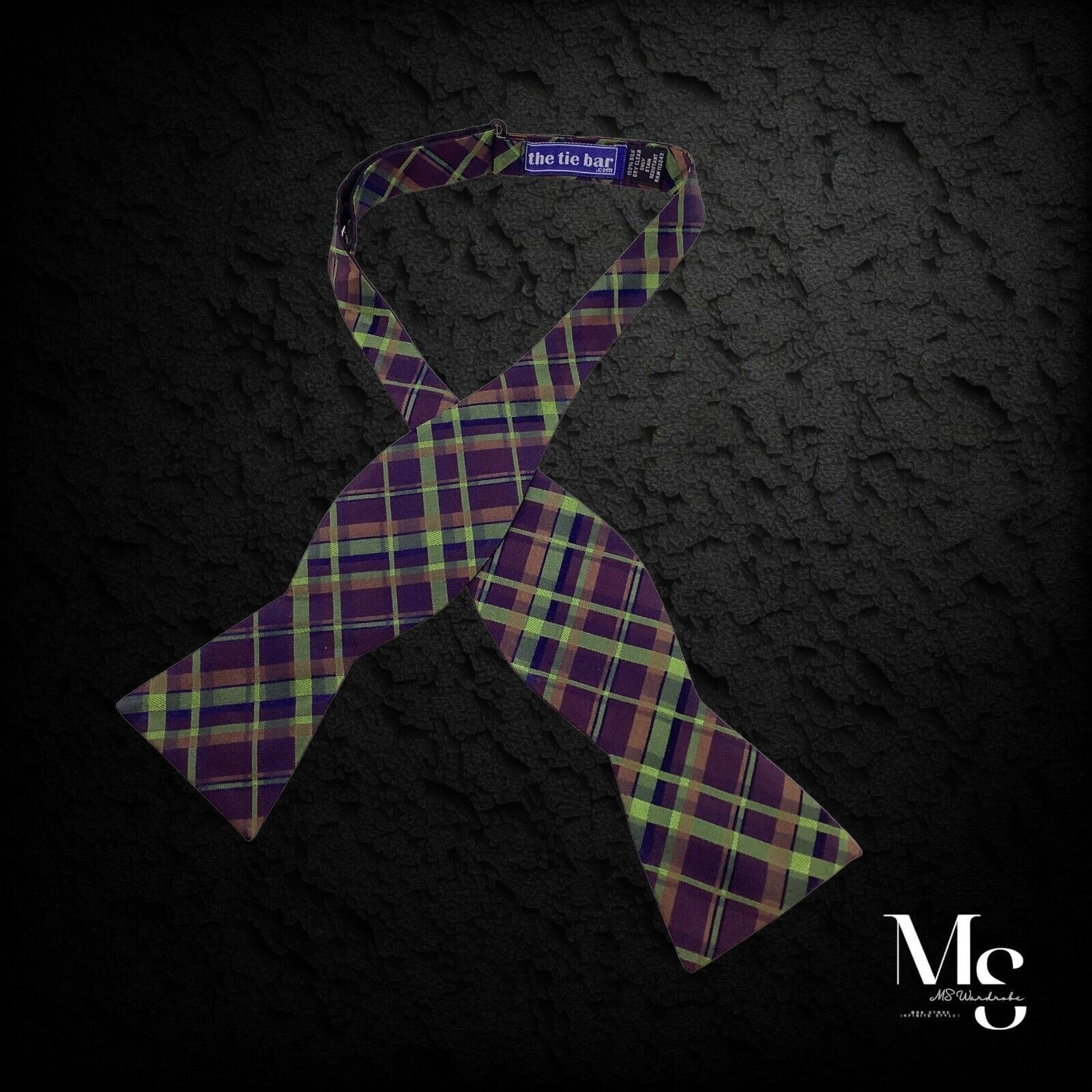 The Tie Bar THE TIE BAR Purple Green Plaids & Cheks Adjustable Self Bow Size ONE SIZE - 2 Thumbnail