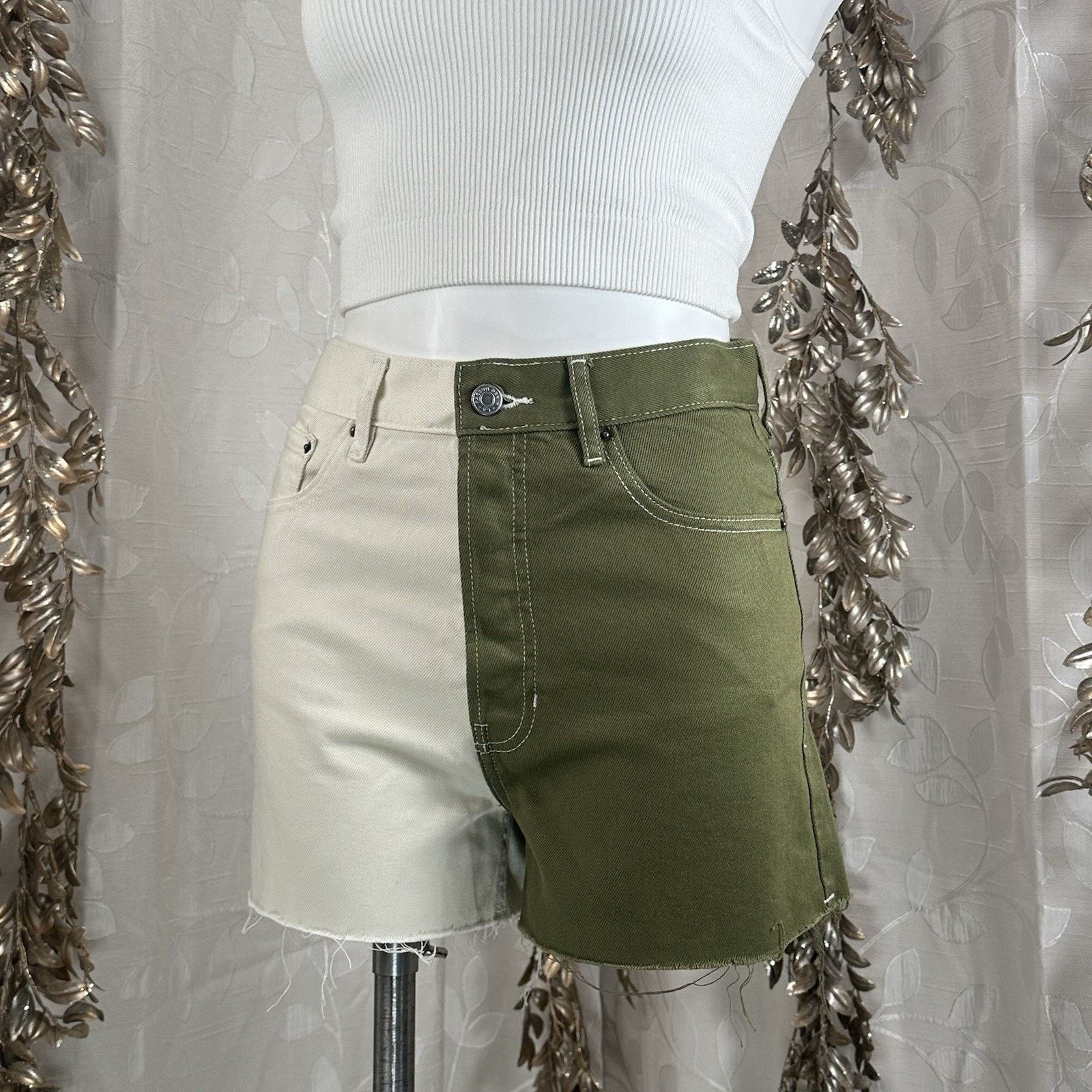 Pacsun PacSun Women’s Size 27 Colorblock Olive & Cream Size 22" - 5 Thumbnail