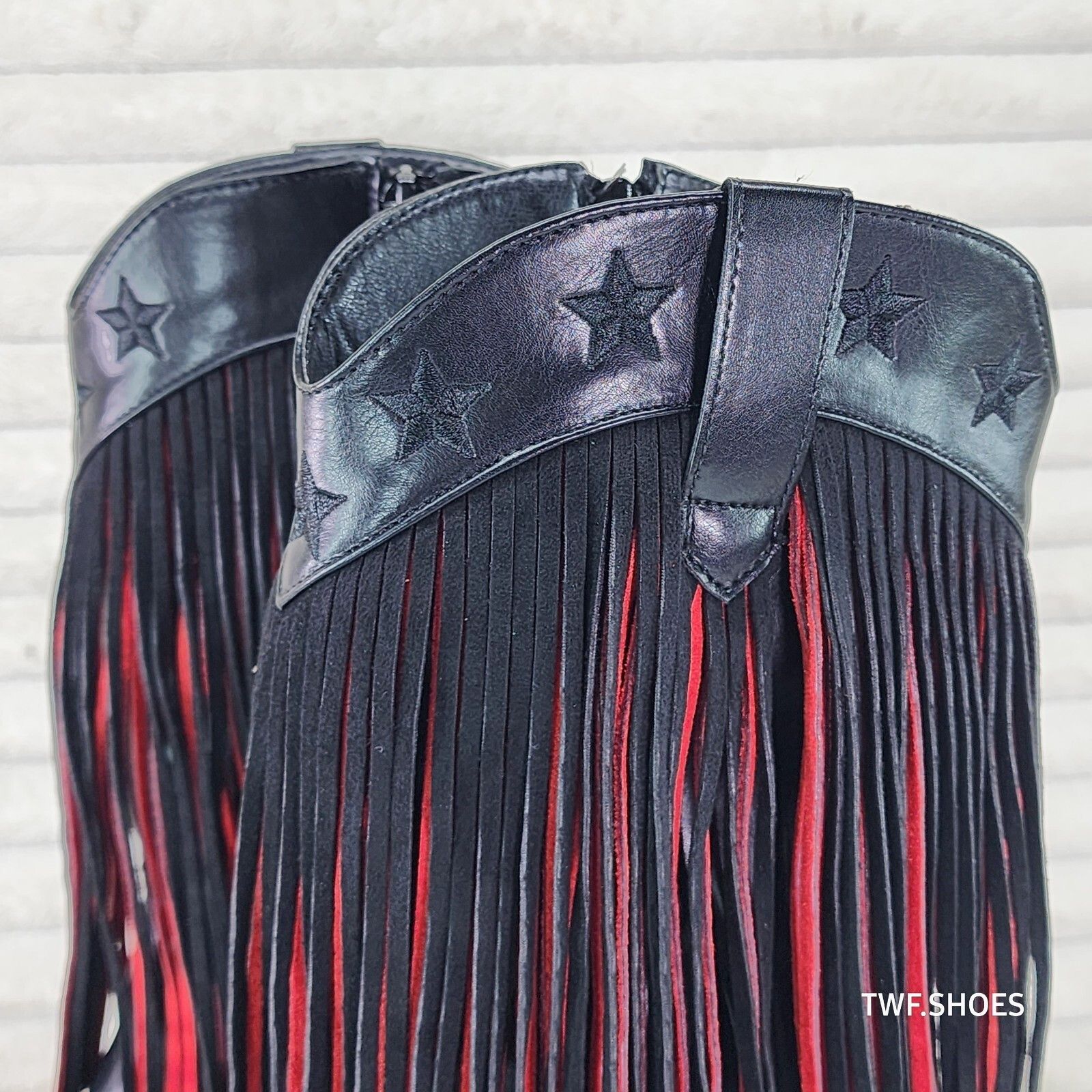 Other Dusty Roads Mid Calf Black and Red Fringe Country Western Co Size US 7.5 / IT 37.5 - 7 Thumbnail