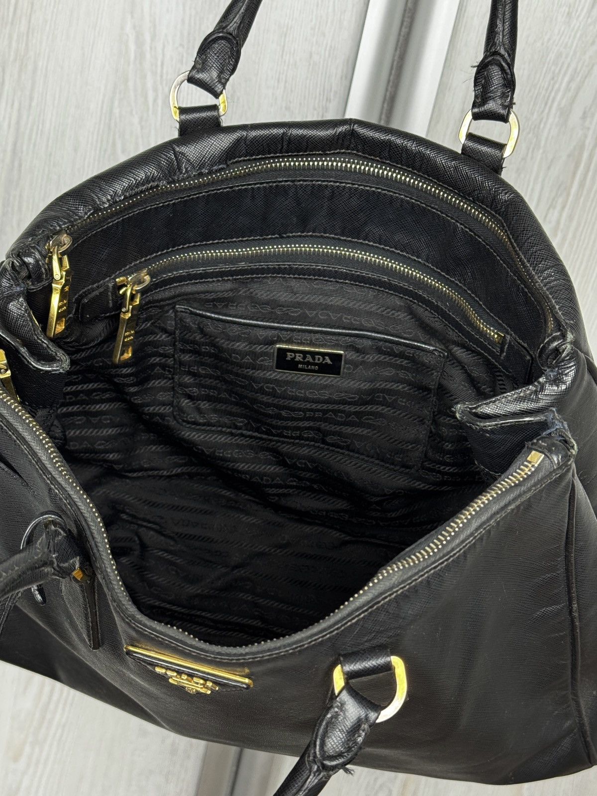 Prada Prada Black Saffiano Lux Leather Large Gardener's Tote Bag Size ONE SIZE - 15 Thumbnail