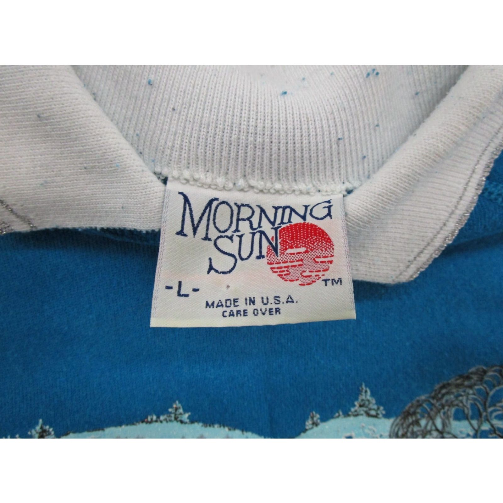 Vintage VTG 80s Morning Sun Farm Winter Raglan Sleeve Sweatshirt SZ L Grandma Women Pullover Blue Size L / US 10 / IT 46 - 3 Thumbnail