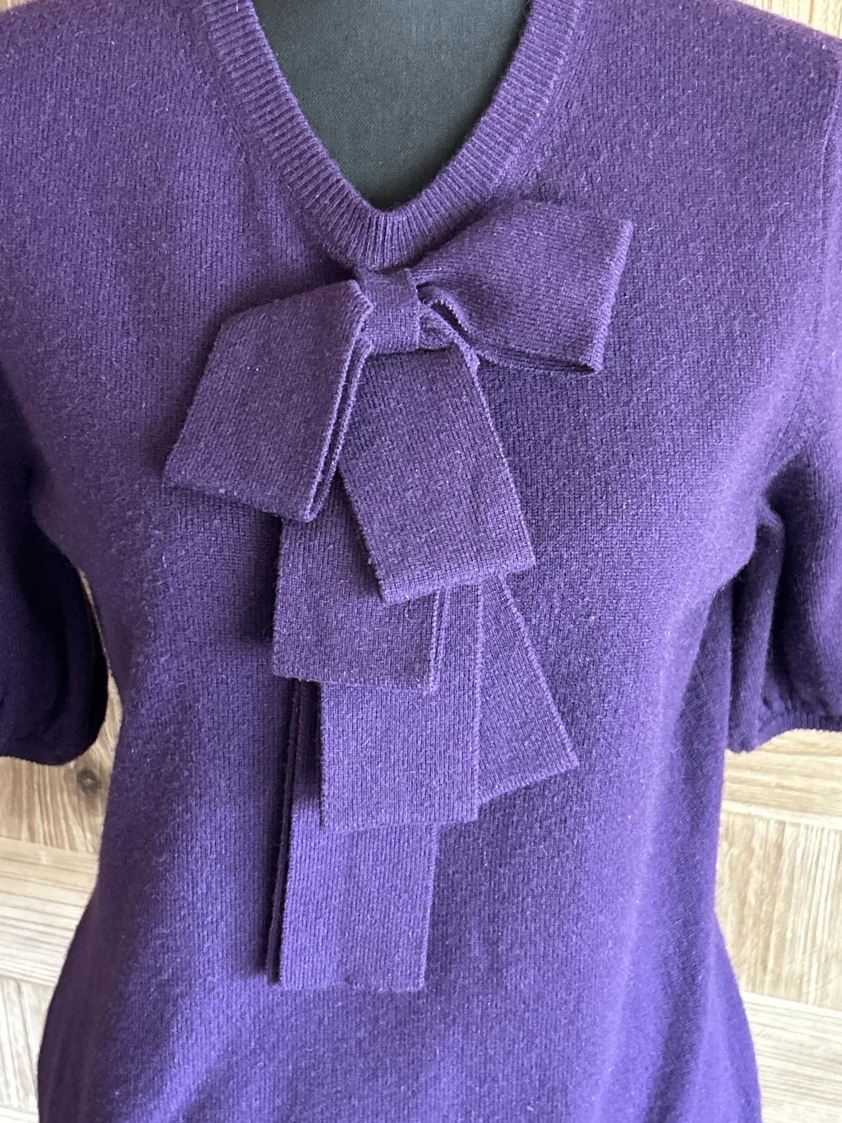 Designer Womens Tie Neck Short Sleeve Sweater Top Purple Knit Preppy Size S / US 4 / IT 40 - 4 Thumbnail