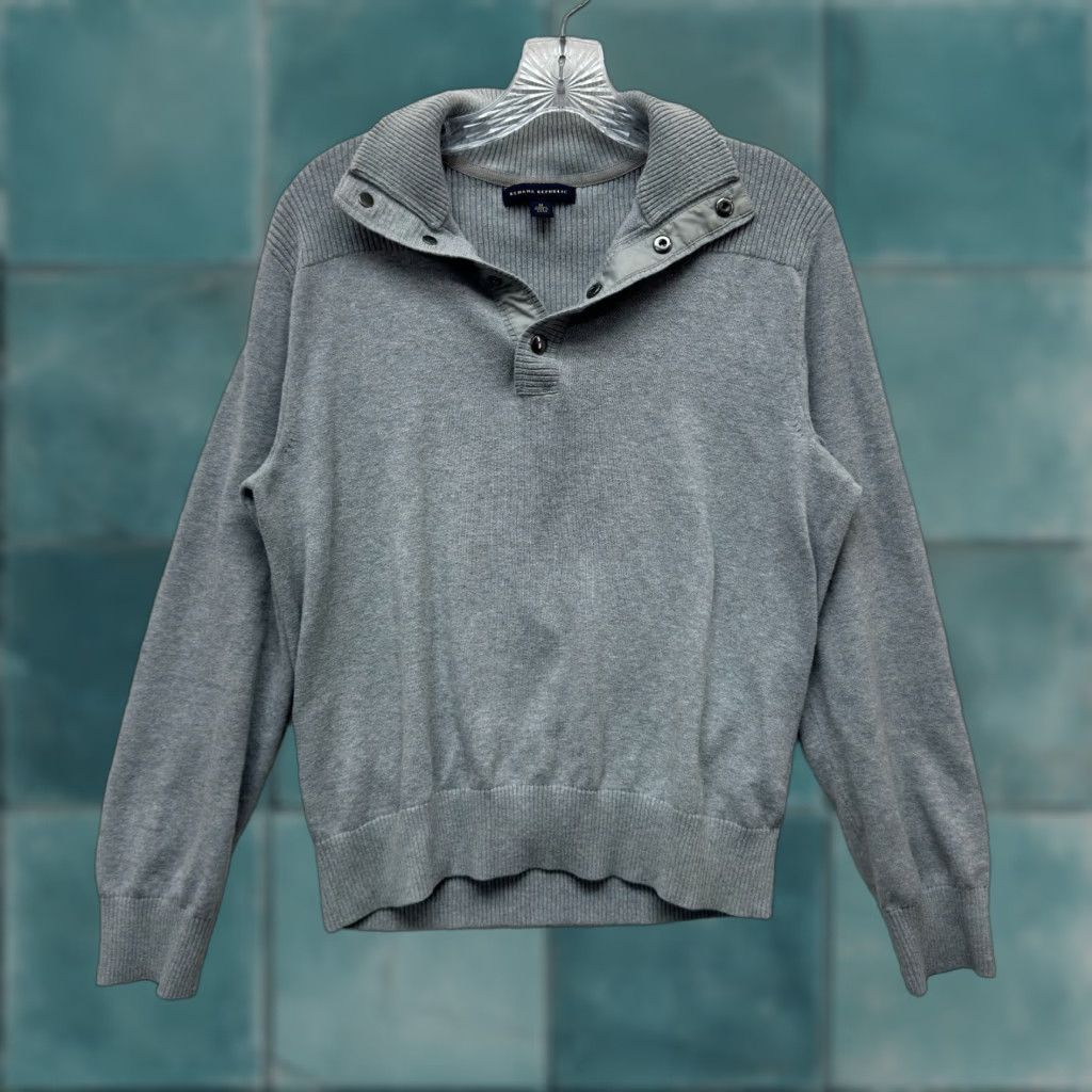 Banana Republic Banana Republic Sweater Mens Medium Grey Knit Mock Neck Snap Button Cotton Size US M / EU 48-50 / 2 - 1 Thumbnail