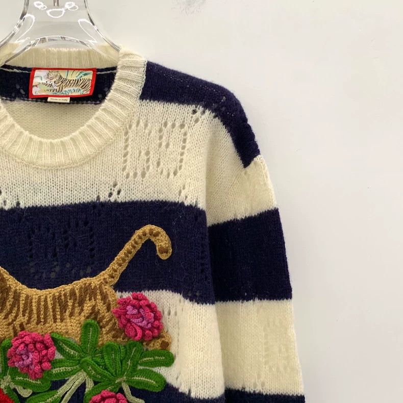 Gucci Gucci Color-blocked striped tiger floral embroidered wool Size US S / EU 44-46 / 1 - 3 Thumbnail