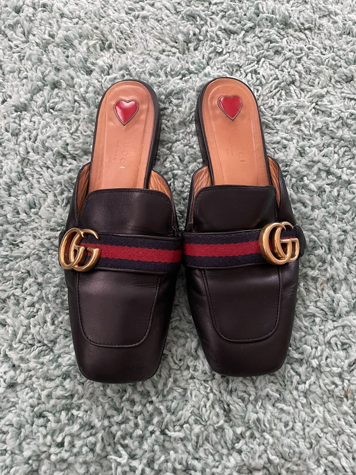 Gucci Peyton Mules In Black Leather With Gs Flats Loafers