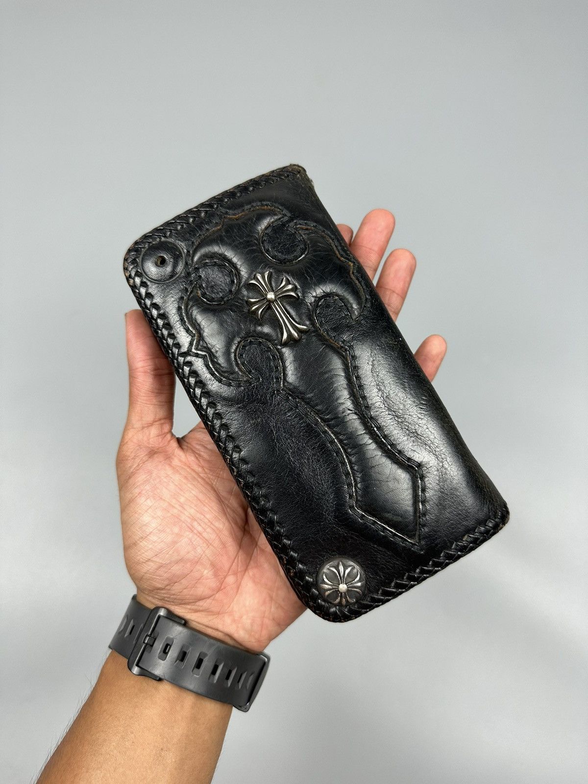 Genuine Leather 🔥Sick🔥Chrome Hearts Inspired Handmade Leather Long Wallet Size ONE SIZE - 1 Thumbnail