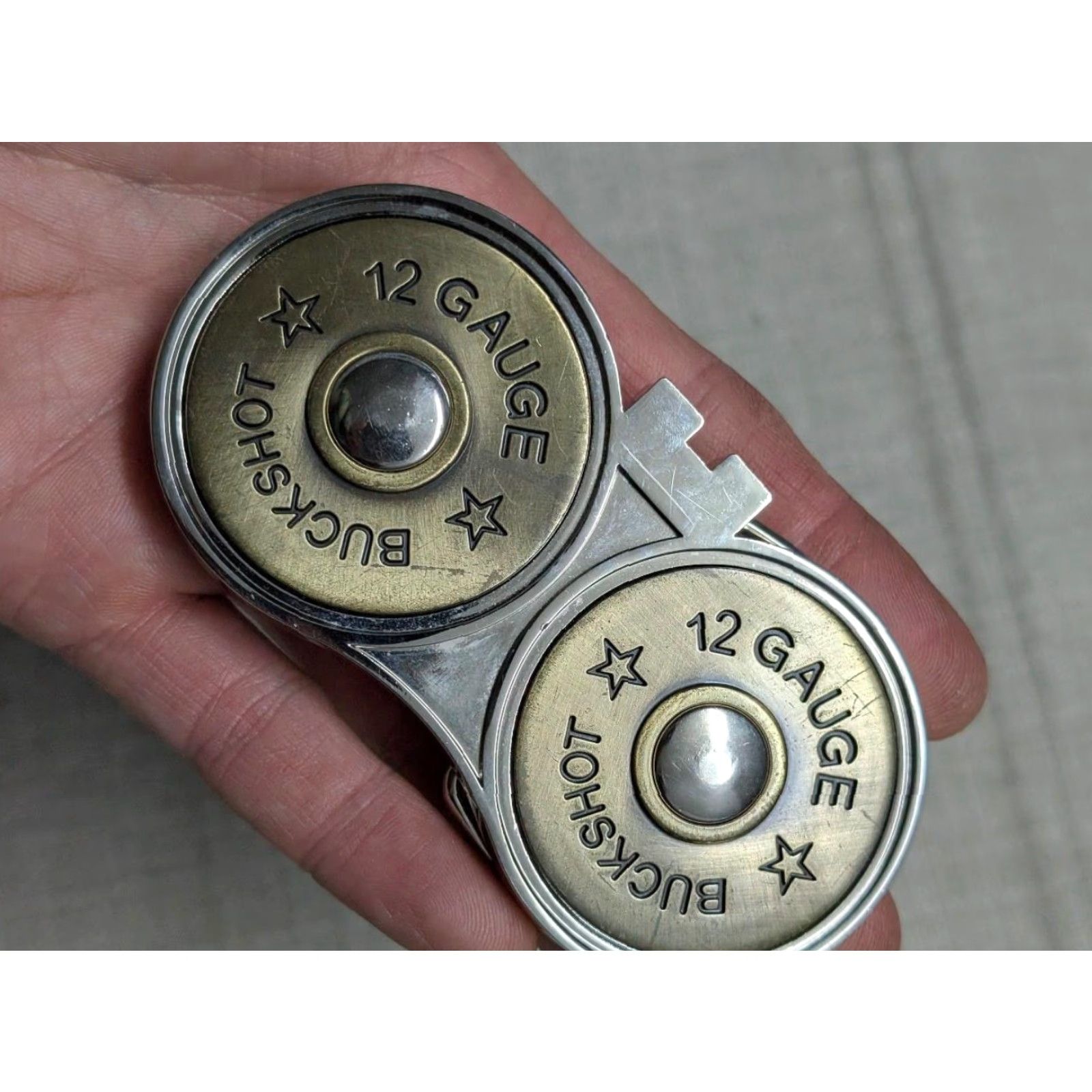 Vintage VINTAGE Shotgun belt buckle Belt Buckle Men 12 GA CHROME Brass hunting Western Gun accessories Size ONE SIZE - 2 Thumbnail