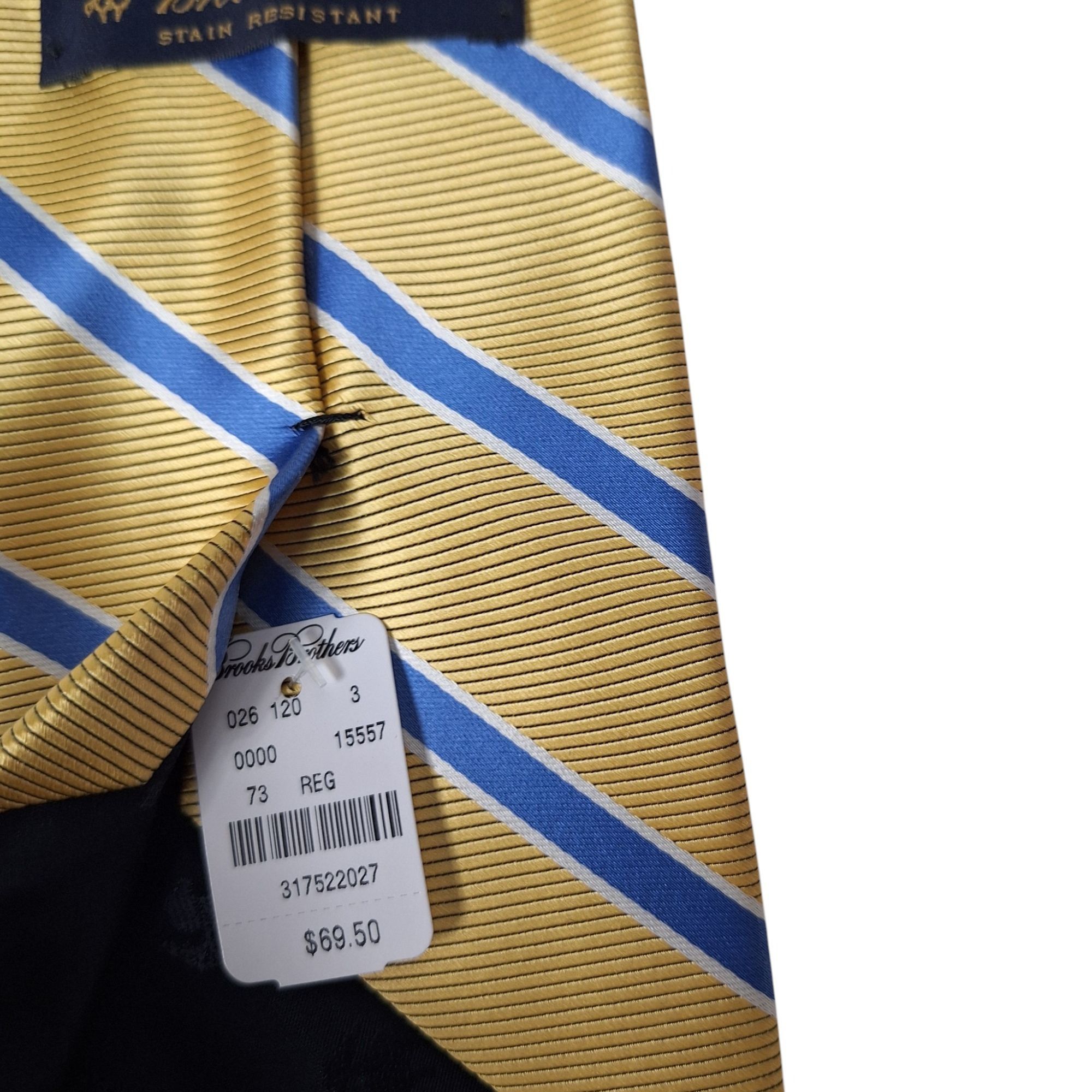 Brooks Brothers Brooks Brothers Gold Blue Striped Silk Tie Preppy Quiet Luxu Size ONE SIZE - 7 Thumbnail
