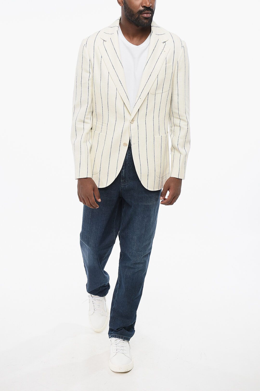 og1mm0725 Single-breasted Linen Blend Blazer in Off White Outerwear