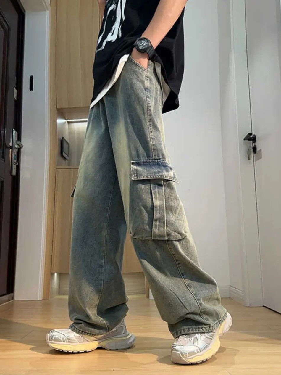 Japanese Brand Retro floor mopping large pocket loose straight leg jeans Size US 32 / EU 48 - 3 Thumbnail